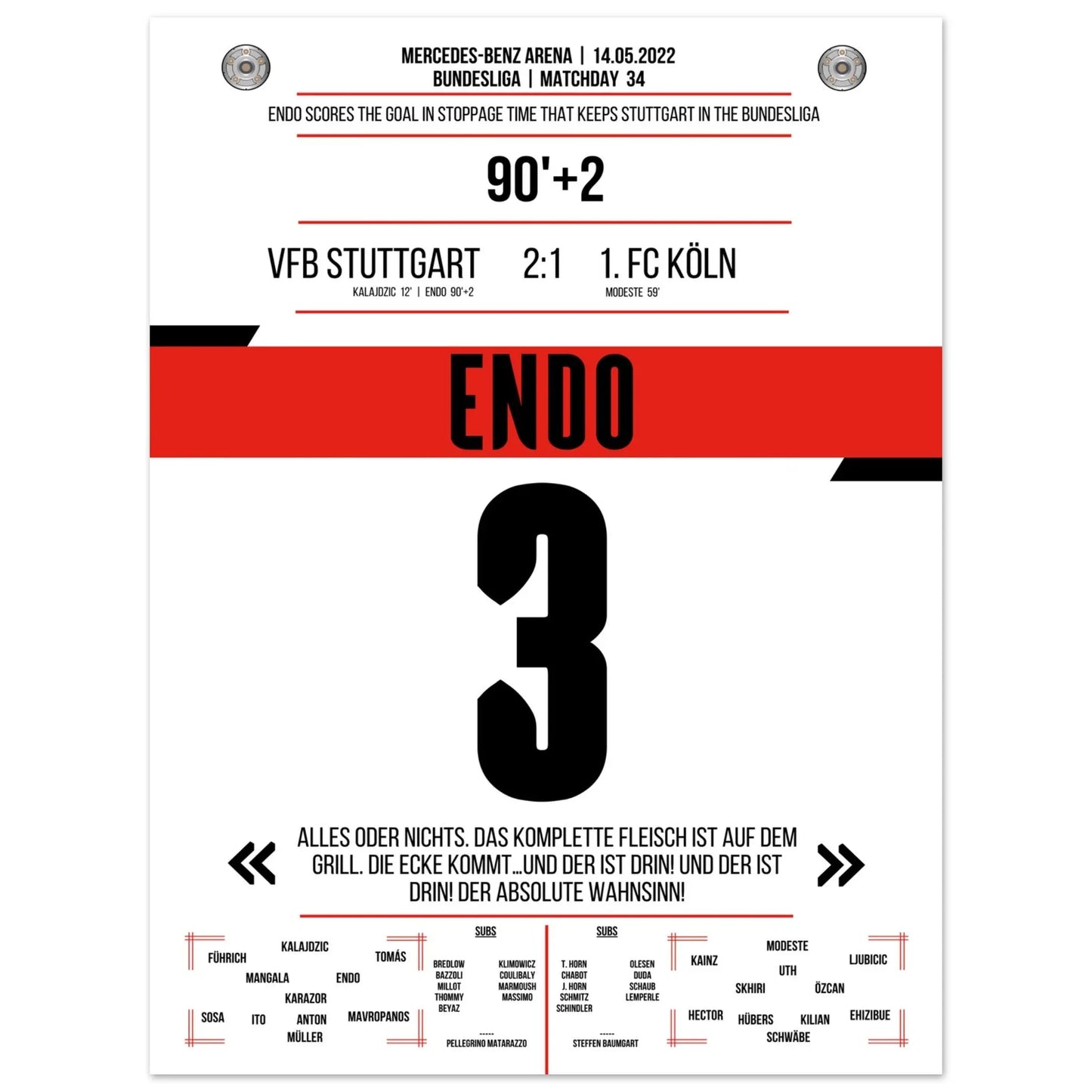 Klassenerhalt in letzter Sekunde! Kapitän Endo mit Siegtreffer gegen Köln | Zitat Version 45x60-cm-18x24-Ohne-Rahmen