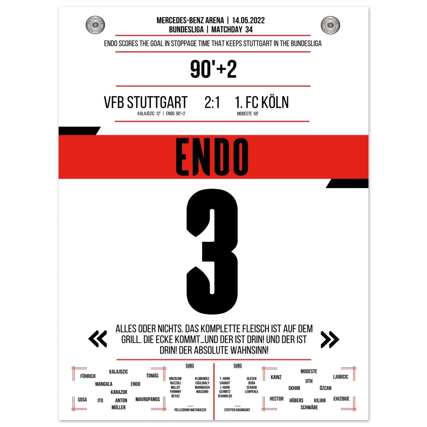 Klassenerhalt in letzter Sekunde! Kapitän Endo mit Siegtreffer gegen Köln | Zitat Version 30x40-cm-12x16-Ohne-Rahmen