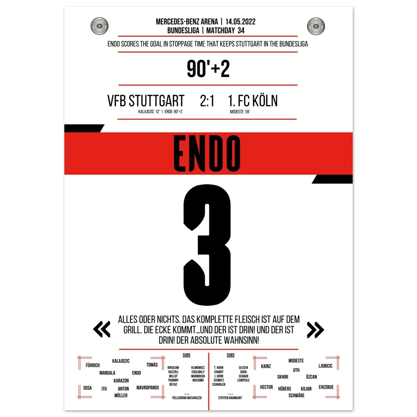 Klassenerhalt in letzter Sekunde! Kapitän Endo mit Siegtreffer gegen Köln | Zitat Version 50x70-cm-20x28-Ohne-Rahmen
