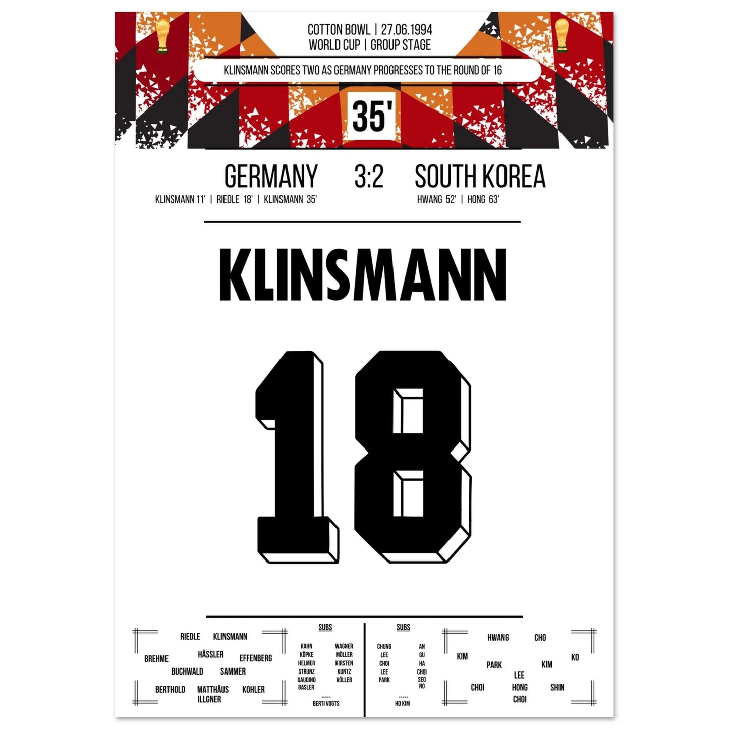 Klinsmann anotó un doblete para enviar a Alemania a los octavos de final del Mundial de 1994.