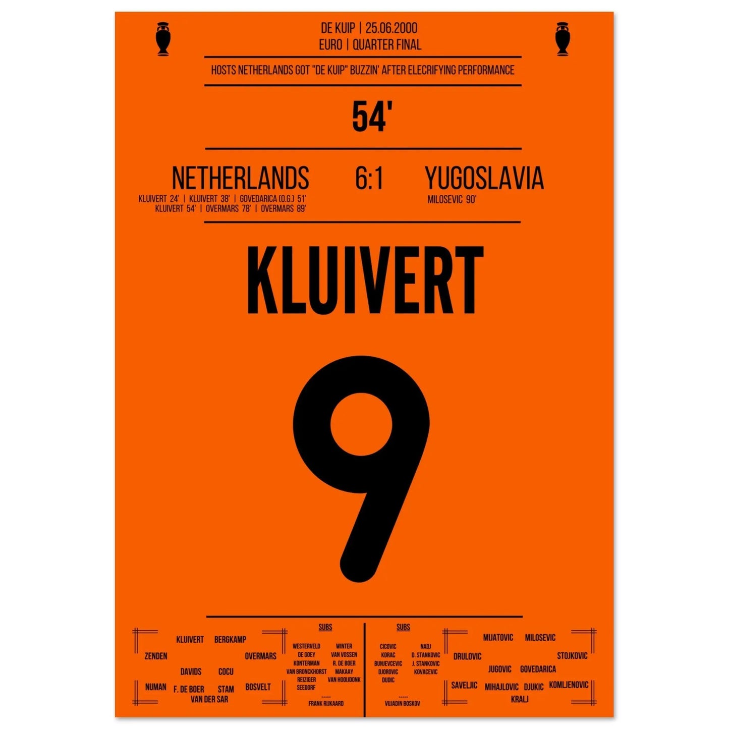 Kluivert's hattrick im Viertelfinale der Euro 2000 A4-21x29.7-cm-8x12-Schwarzer-Aluminiumrahmen