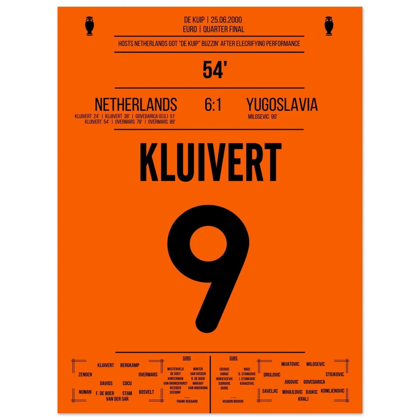 Kluivert's hattrick im Viertelfinale der Euro 2000 45x60-cm-18x24-Ohne-Rahmen