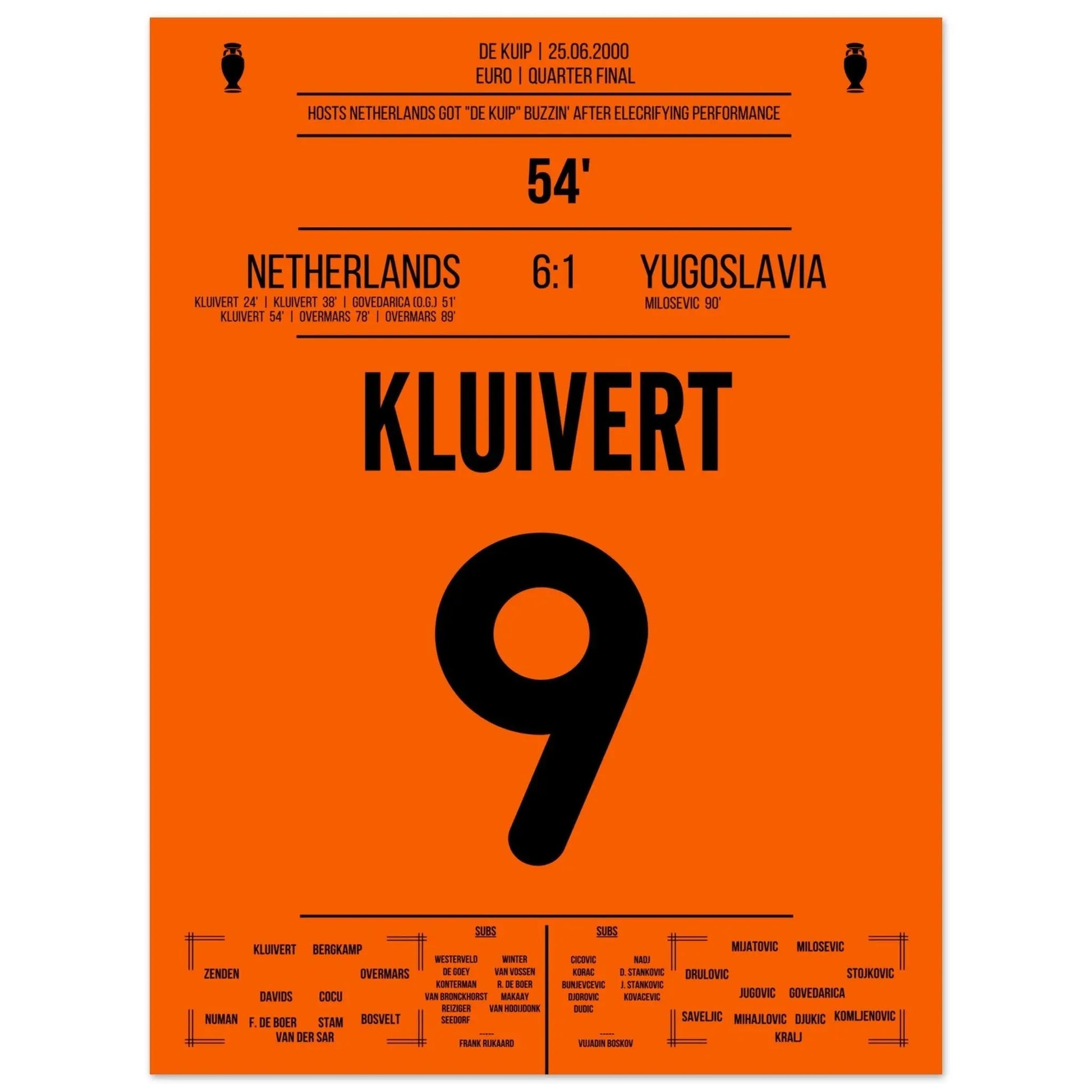 Kluivert's hattrick im Viertelfinale der Euro 2000 45x60-cm-18x24-Ohne-Rahmen