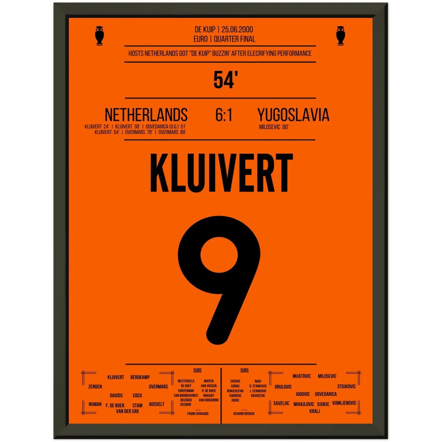 Kluivert's hattrick im Viertelfinale der Euro 2000 30x40-cm-12x16-Schwarzer-Aluminiumrahmen