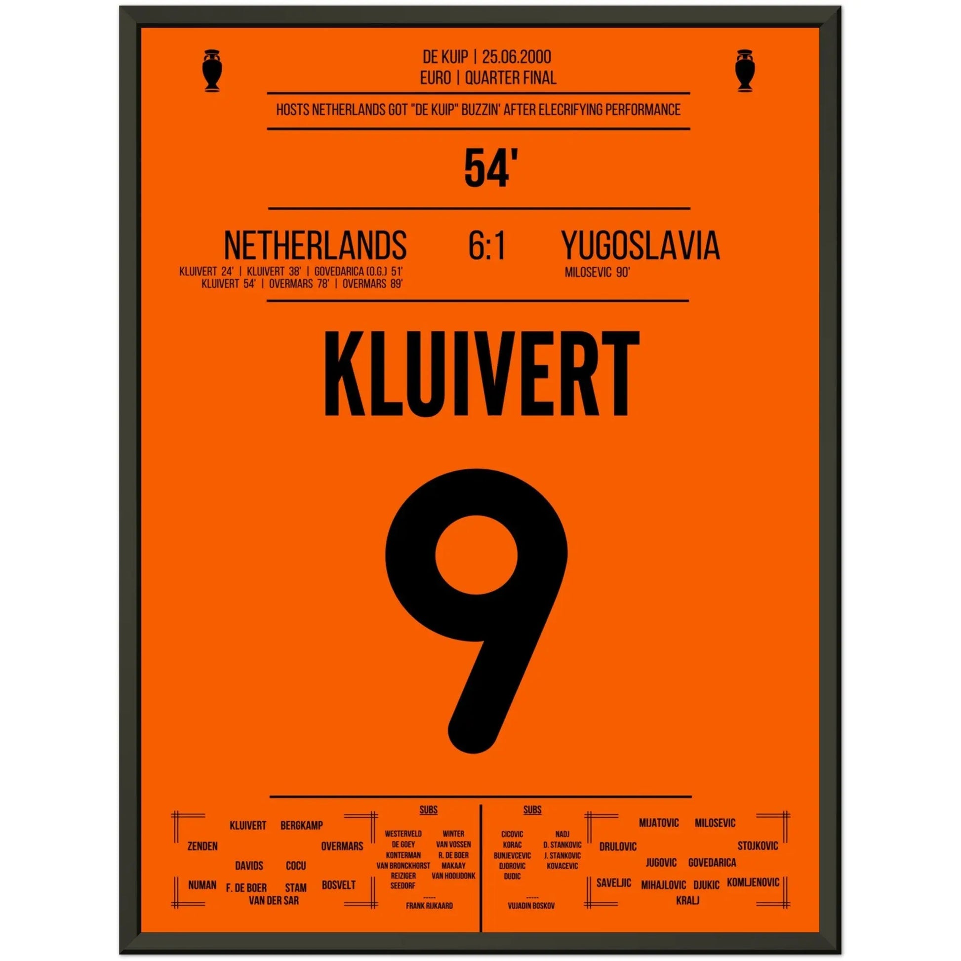 Kluivert's hattrick im Viertelfinale der Euro 2000 45x60-cm-18x24-Schwarzer-Aluminiumrahmen