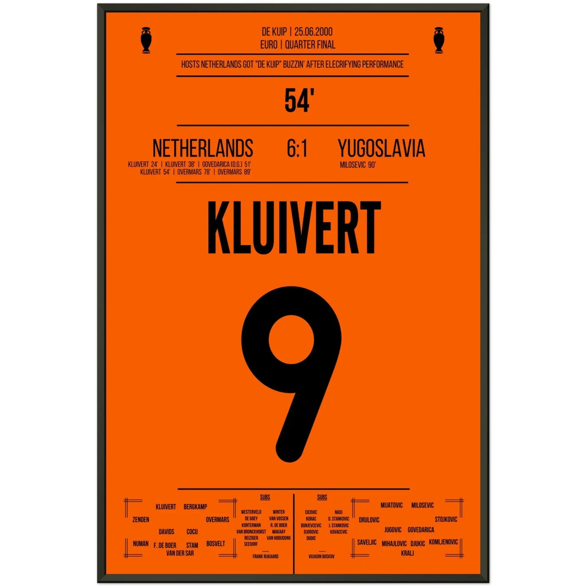 Kluivert's hattrick im Viertelfinale der Euro 2000 60x90-cm-24x36-Schwarzer-Aluminiumrahmen