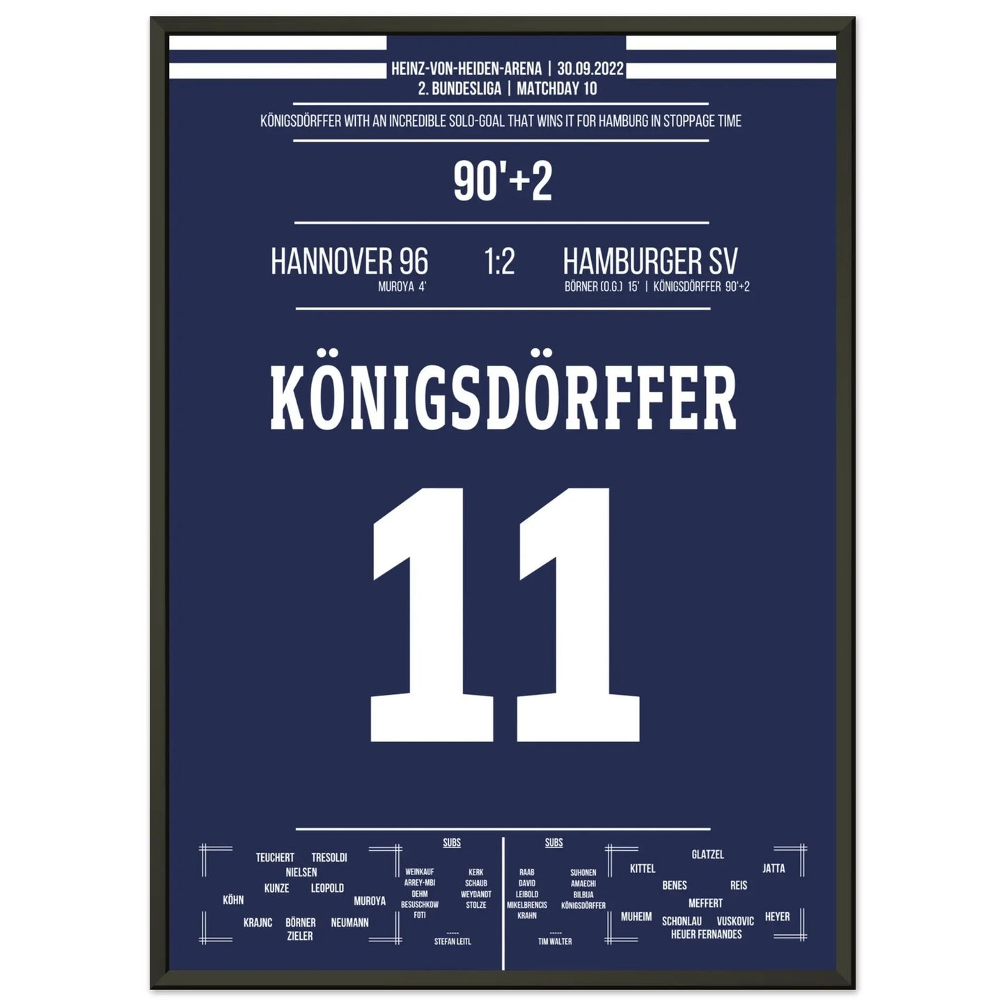 Königsdörffer's Weltklasse-Solo zum Siegtreffer in Hannover 50x70-cm-20x28-Schwarzer-Aluminiumrahmen