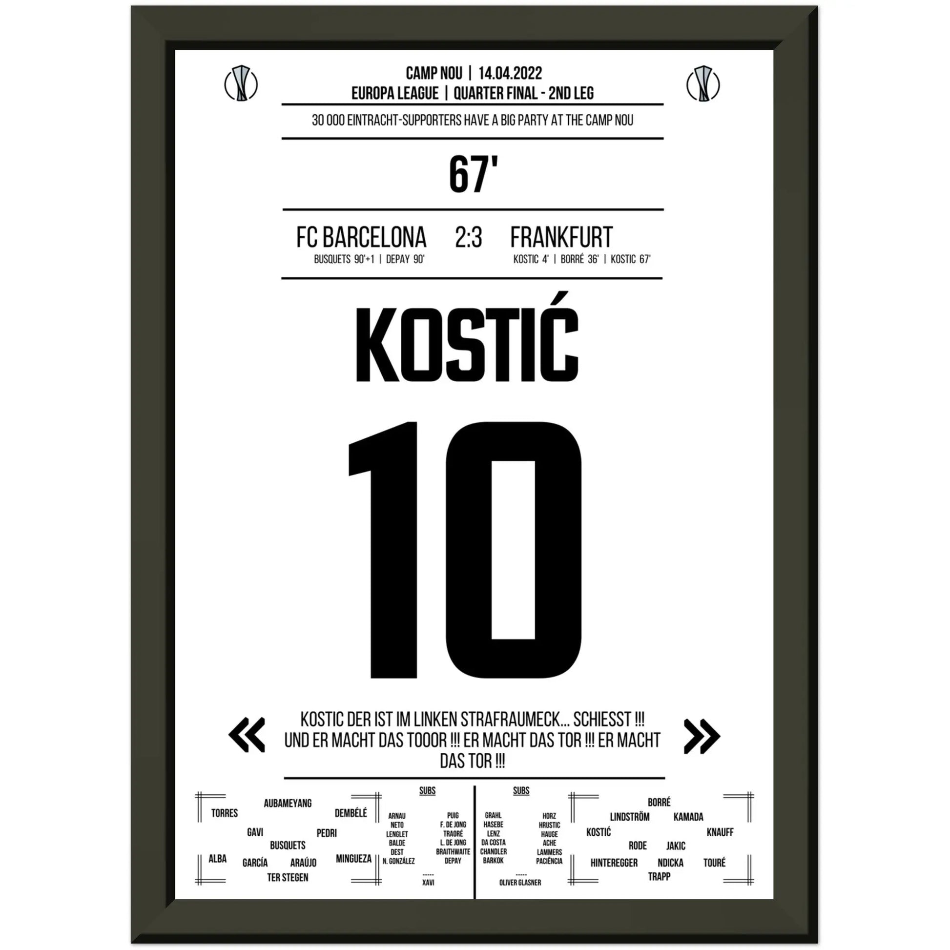 Kostic's Galavorstellung bei Frankfurt's großer Party im Camp Nou A4-21x29.7-cm-8x12-Schwarzer-Aluminiumrahmen