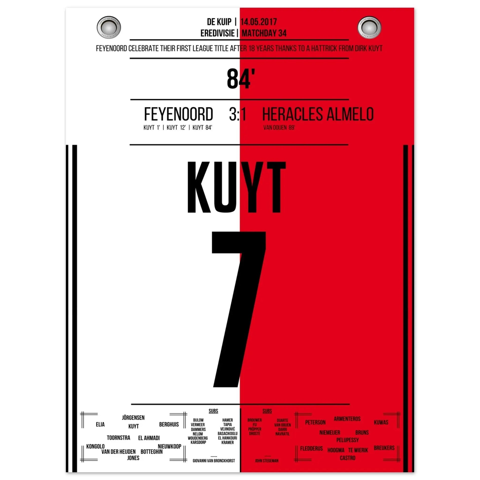 Kuyt Hattrick zum ersten Meistertitel nach 18 Jahren für Feyenoord 30x40-cm-12x16-Ohne-Rahmen