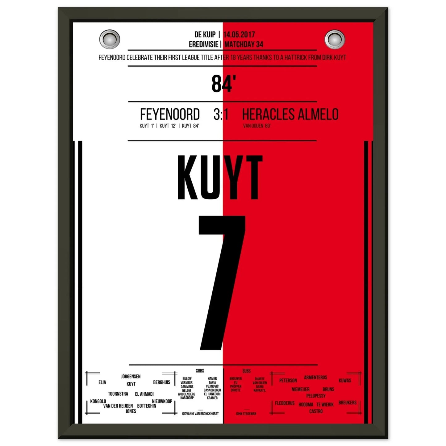 Kuyt Hattrick zum ersten Meistertitel nach 18 Jahren für Feyenoord 30x40-cm-12x16-Schwarzer-Aluminiumrahmen