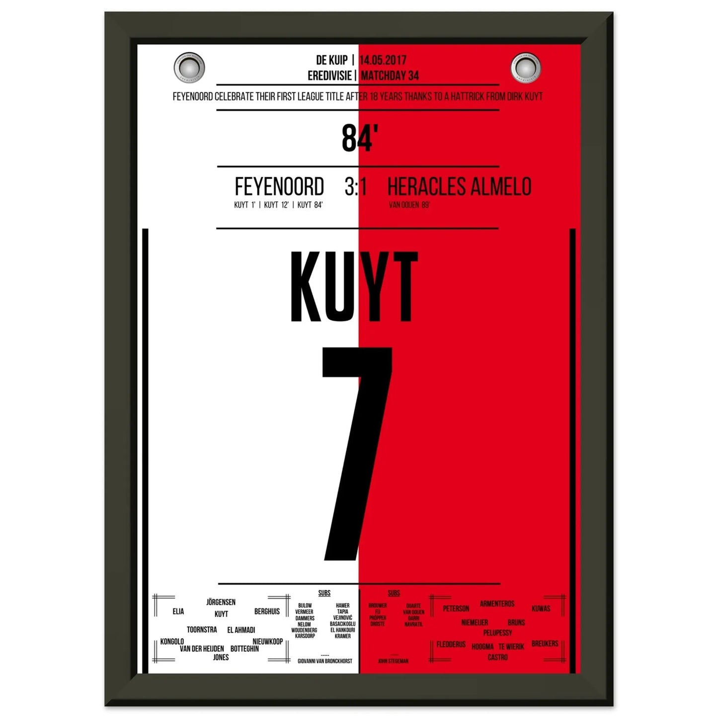 Kuyt Hattrick zum ersten Meistertitel nach 18 Jahren für Feyenoord A4-21x29.7-cm-8x12-Schwarzer-Aluminiumrahmen