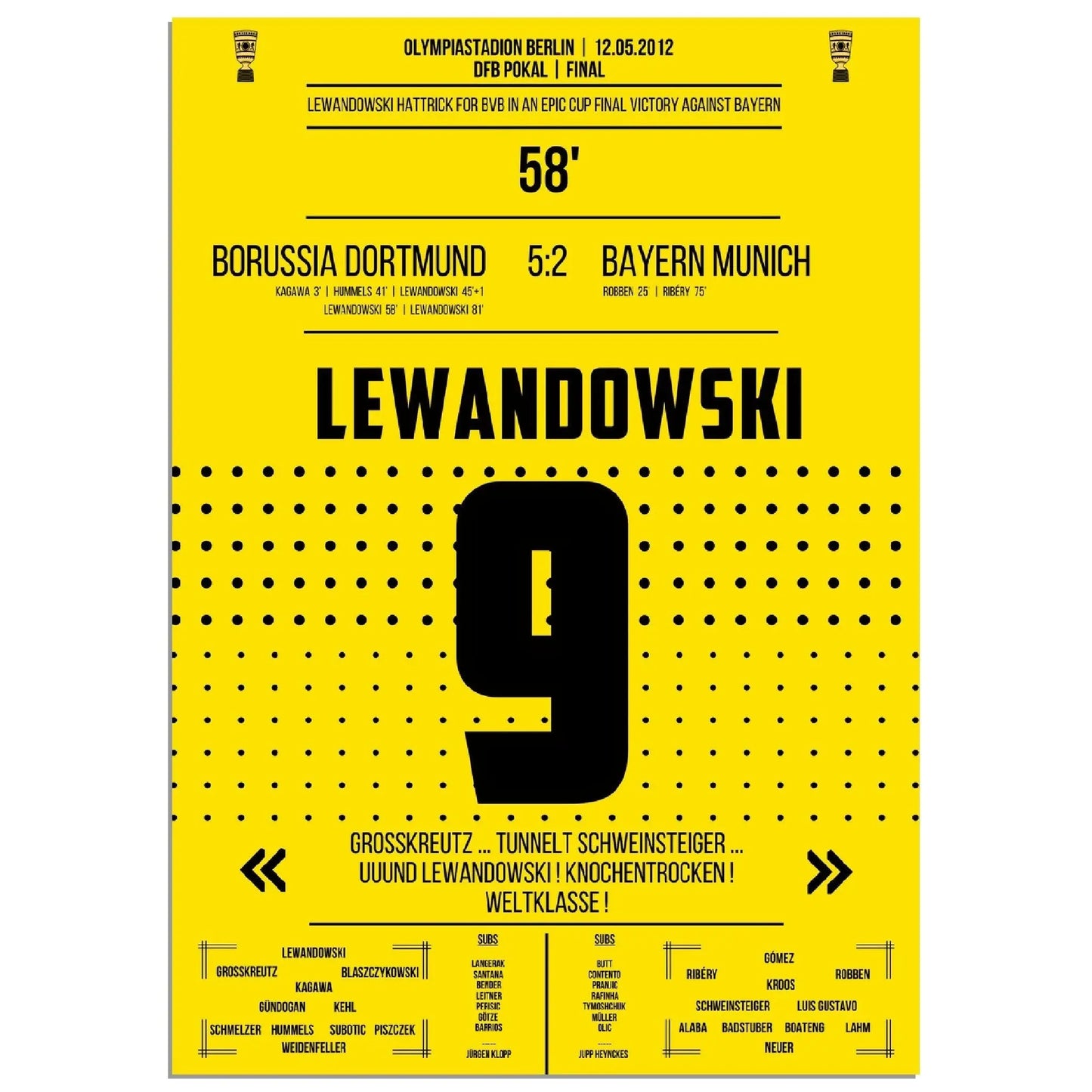 Lewandowski Hattrick im DFB Pokal Finale gegen Bayern 2012 
