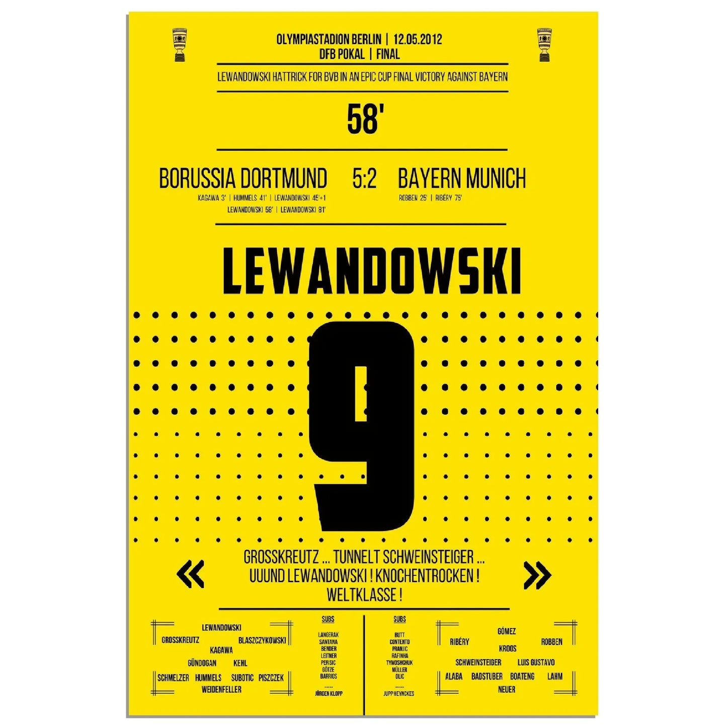 Lewandowski Hattrick im DFB Pokal Finale gegen Bayern 2012 