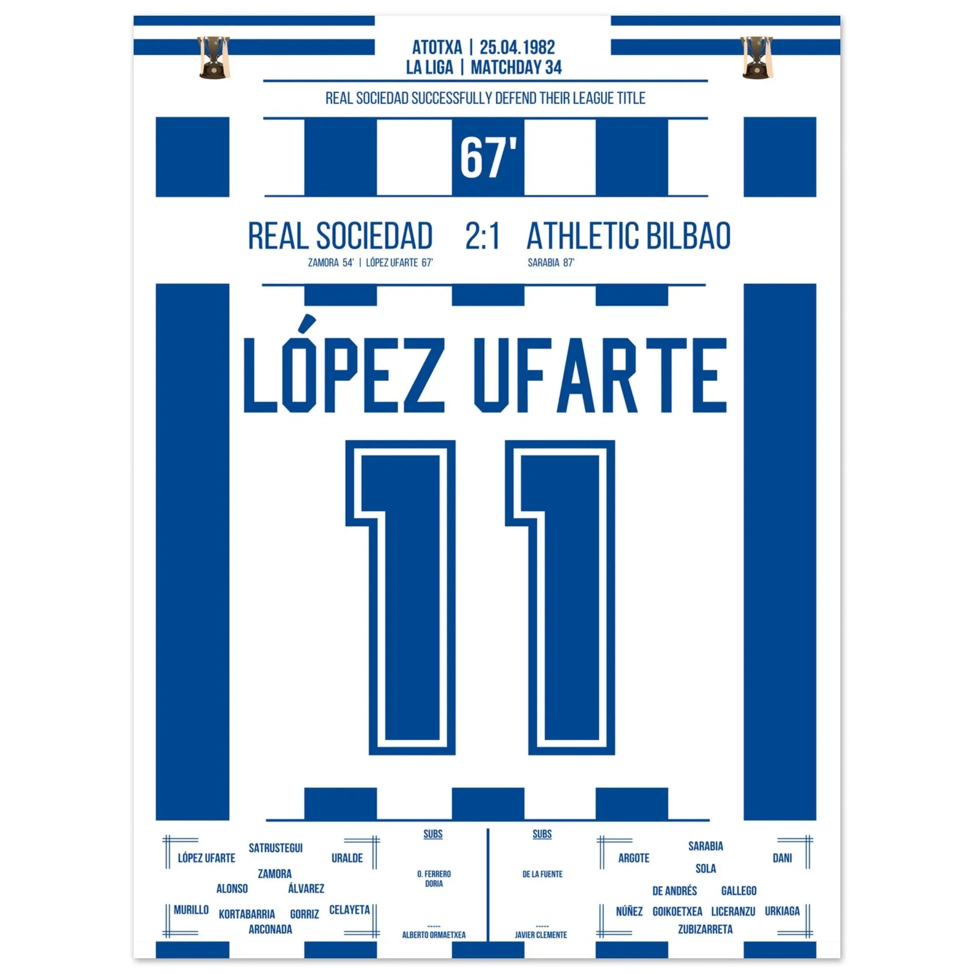López Ufarte's Tor zur Titelverteidigung in 1982 30x40-cm-12x16-Ohne-Rahmen