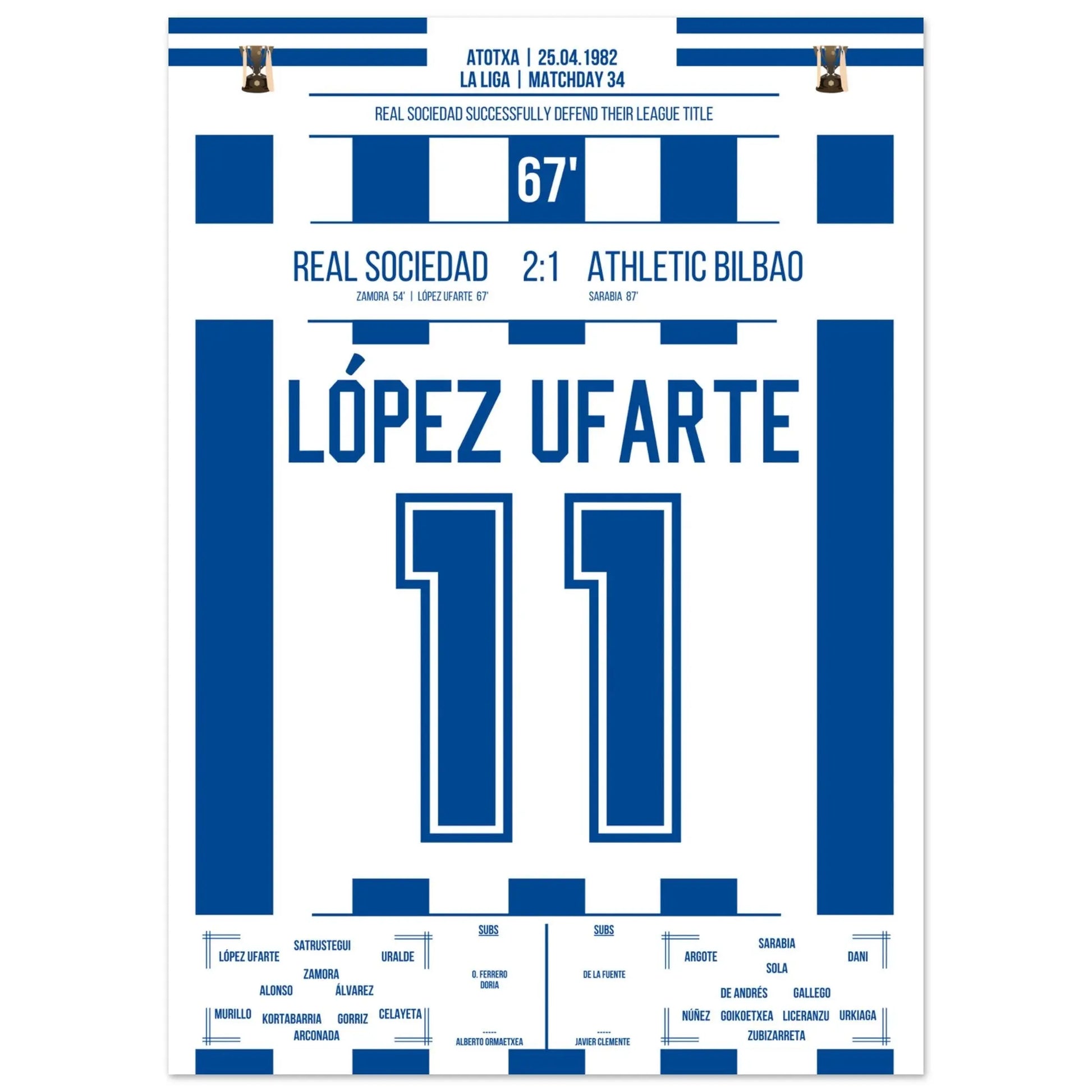 López Ufarte's Tor zur Titelverteidigung in 1982 50x70-cm-20x28-Ohne-Rahmen