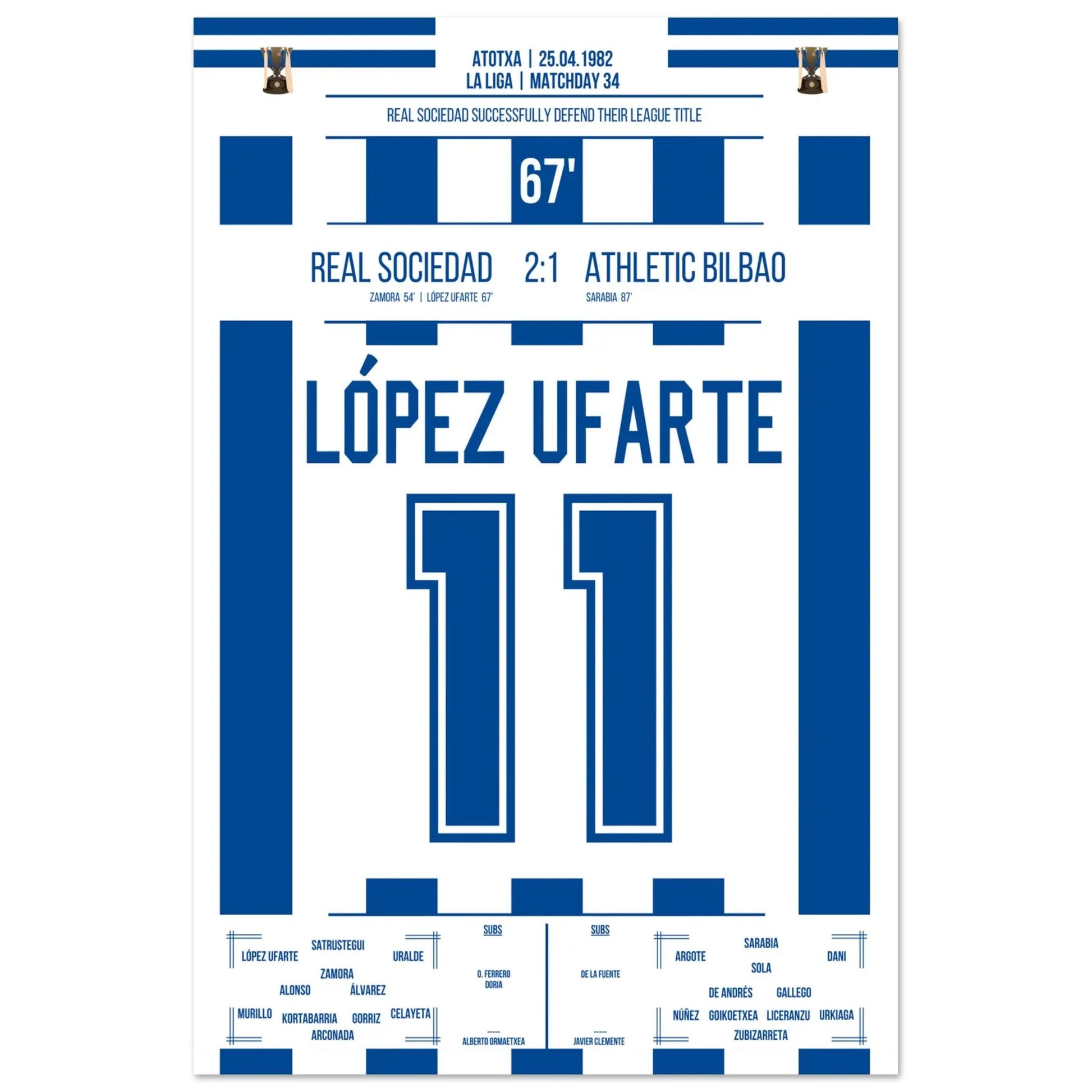 López Ufarte's Tor zur Titelverteidigung in 1982 60x90-cm-24x36-Ohne-Rahmen