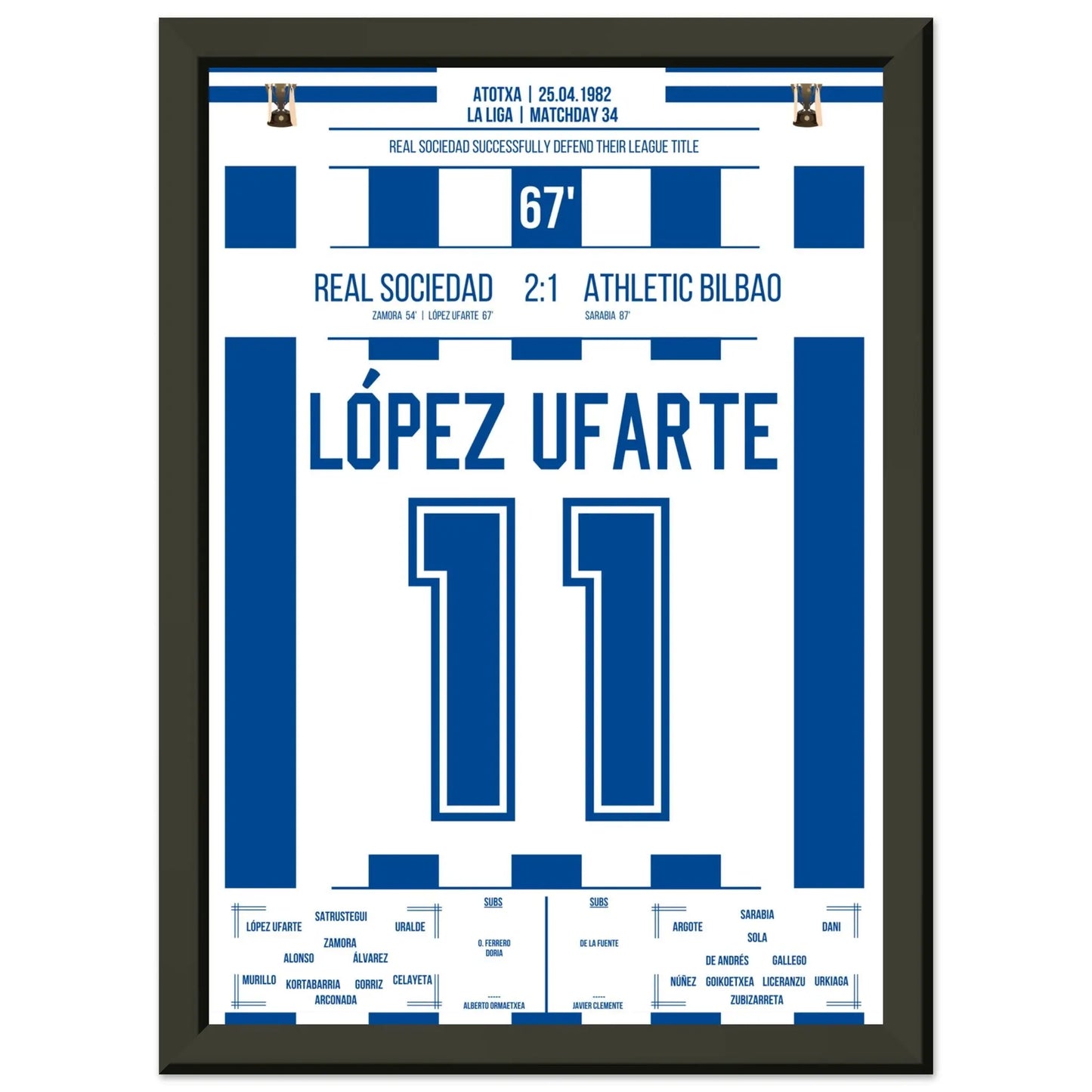 López Ufarte's Tor zur Titelverteidigung in 1982 A4-21x29.7-cm-8x12-Schwarzer-Aluminiumrahmen