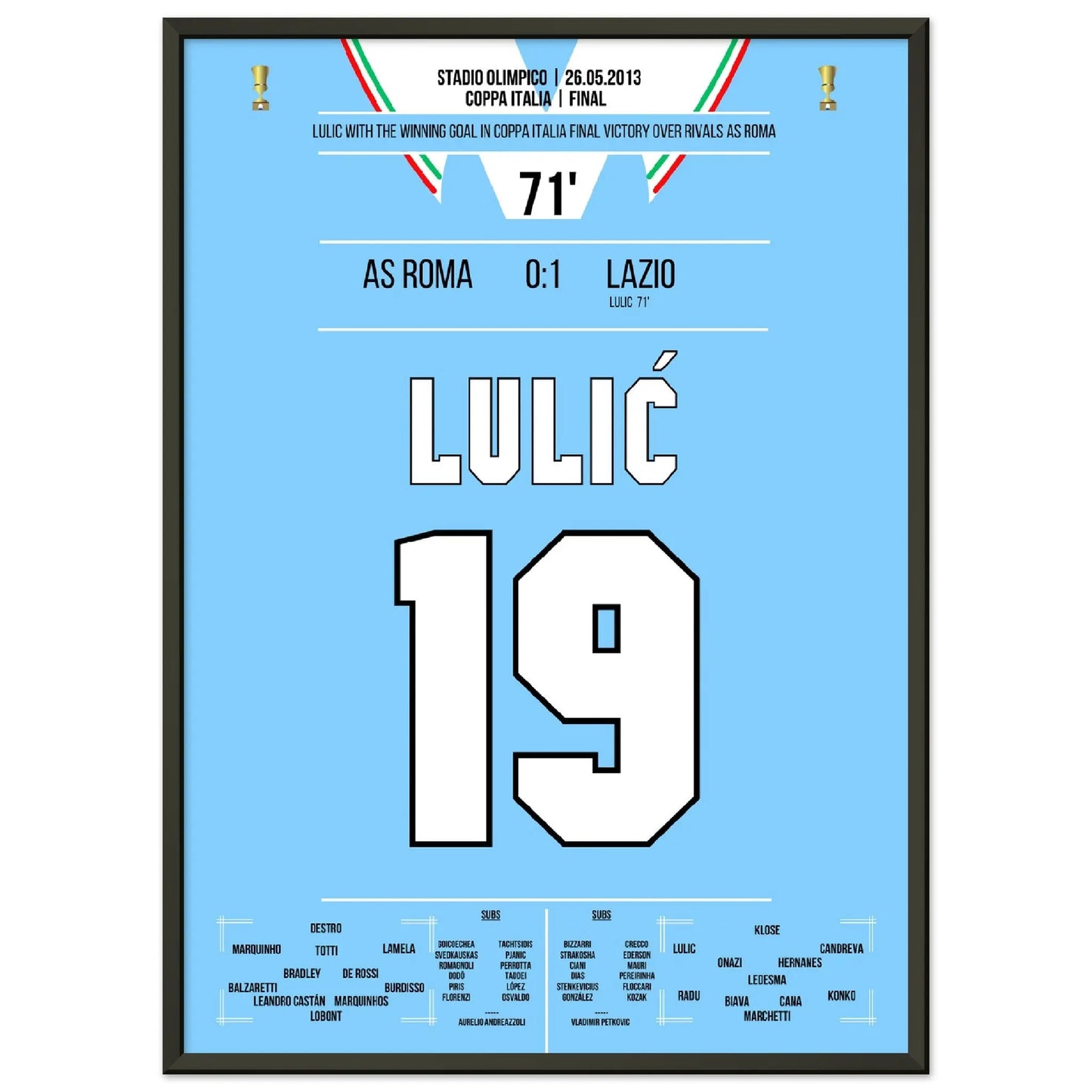 Lulic mit Siegtreffer im Coppa Italia Finale 2013 50x70-cm-20x28-Schwarzer-Aluminiumrahmen