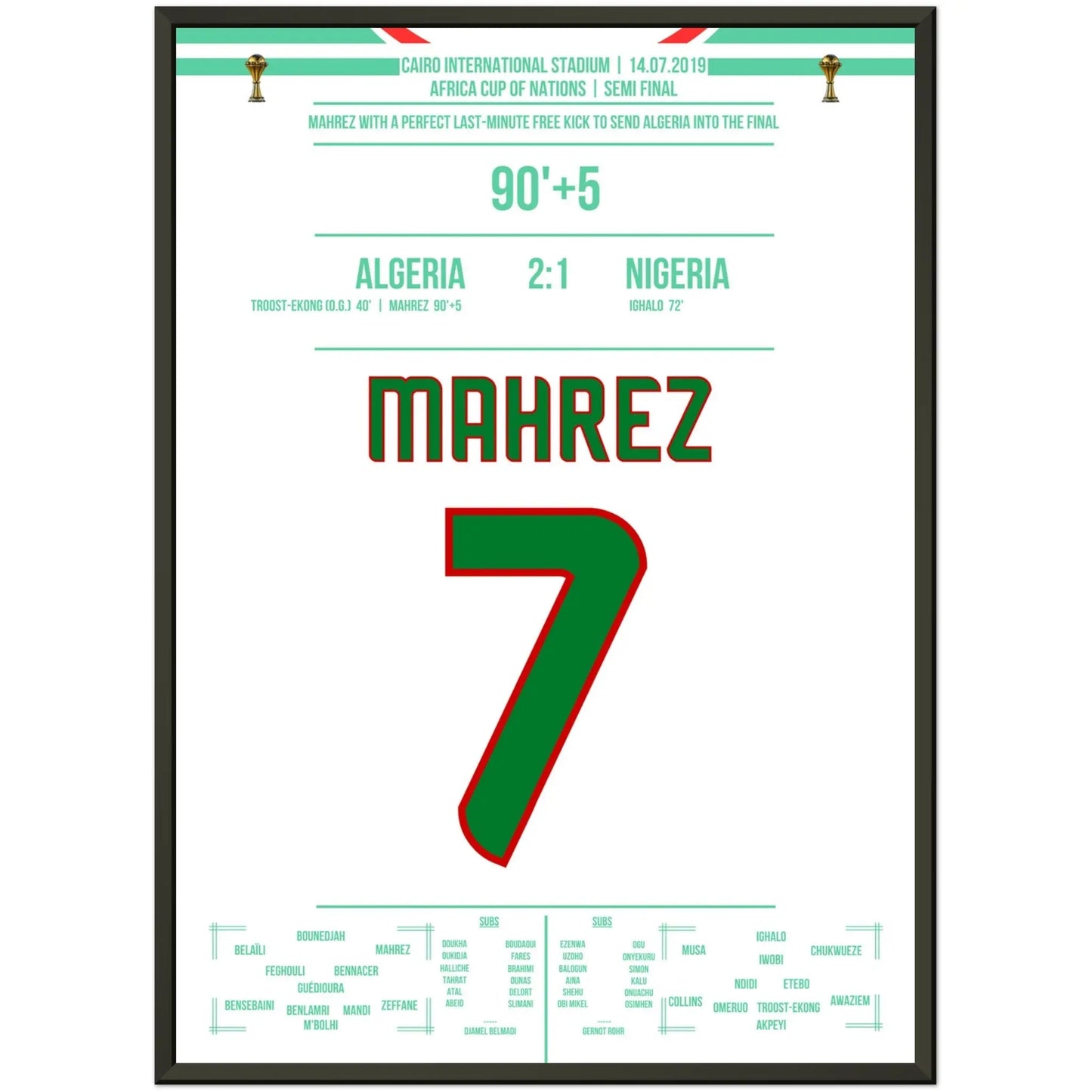 Mahrez Traum-Freistoß in der letzten Minute im Halbfinale des Afrika Cups 50x70-cm-20x28-Schwarzer-Aluminiumrahmen