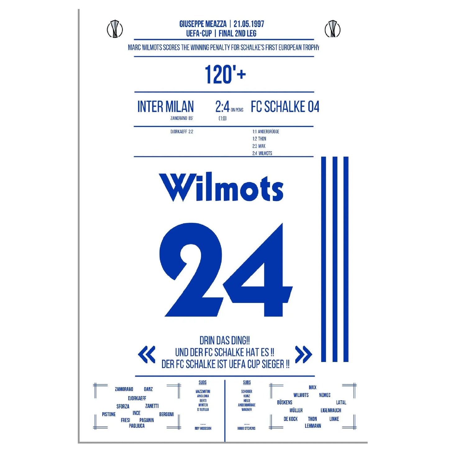 Marc Wilmots verwandelter Elfmeter im Uefa Cup Finale 1997 gegen Inter 