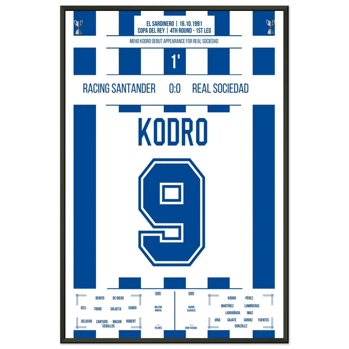 Meho Kodro Debüt für Real Sociedad 60x90-cm-24x36-Schwarzer-Aluminiumrahmen