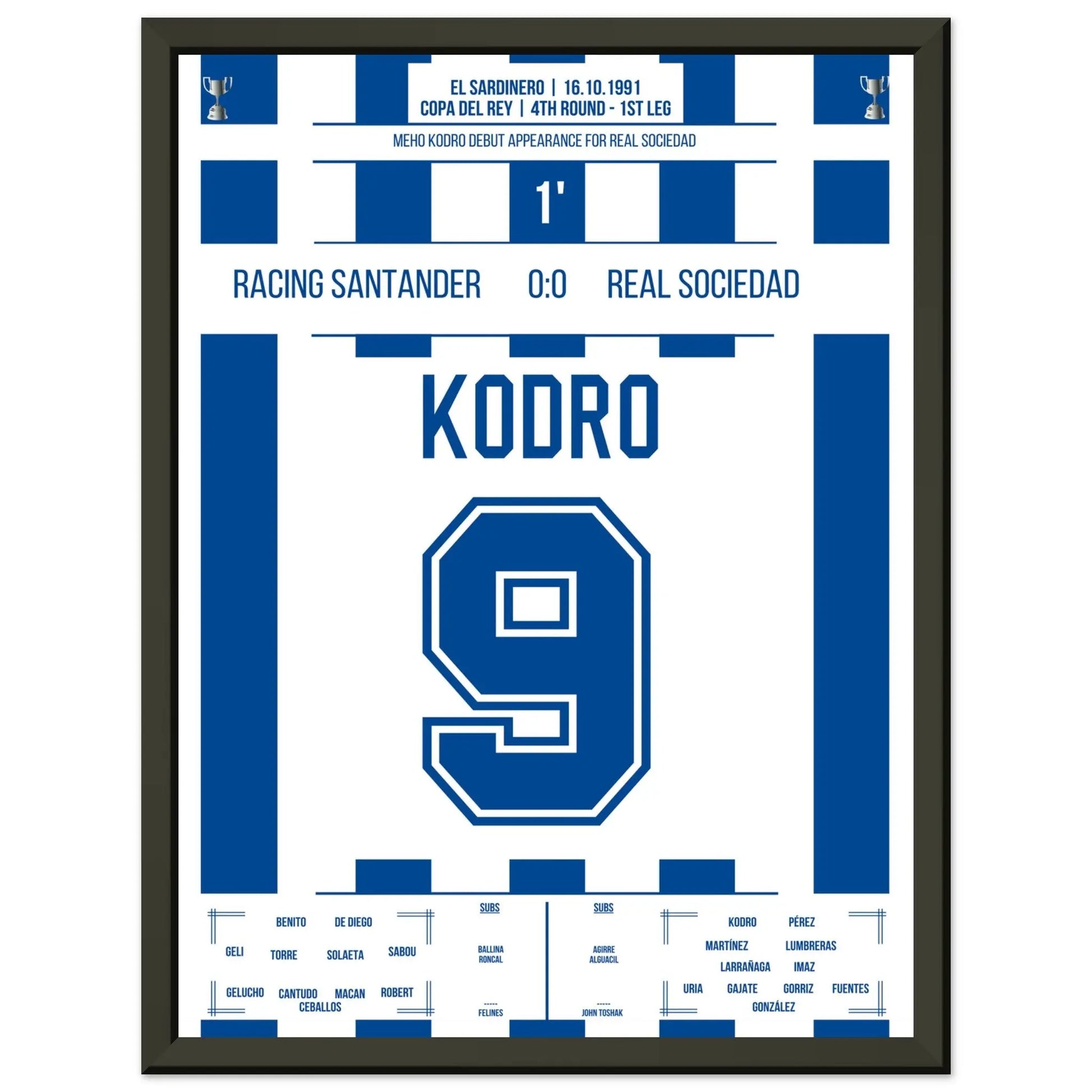 Meho Kodro Debüt für Real Sociedad 30x40-cm-12x16-Schwarzer-Aluminiumrahmen