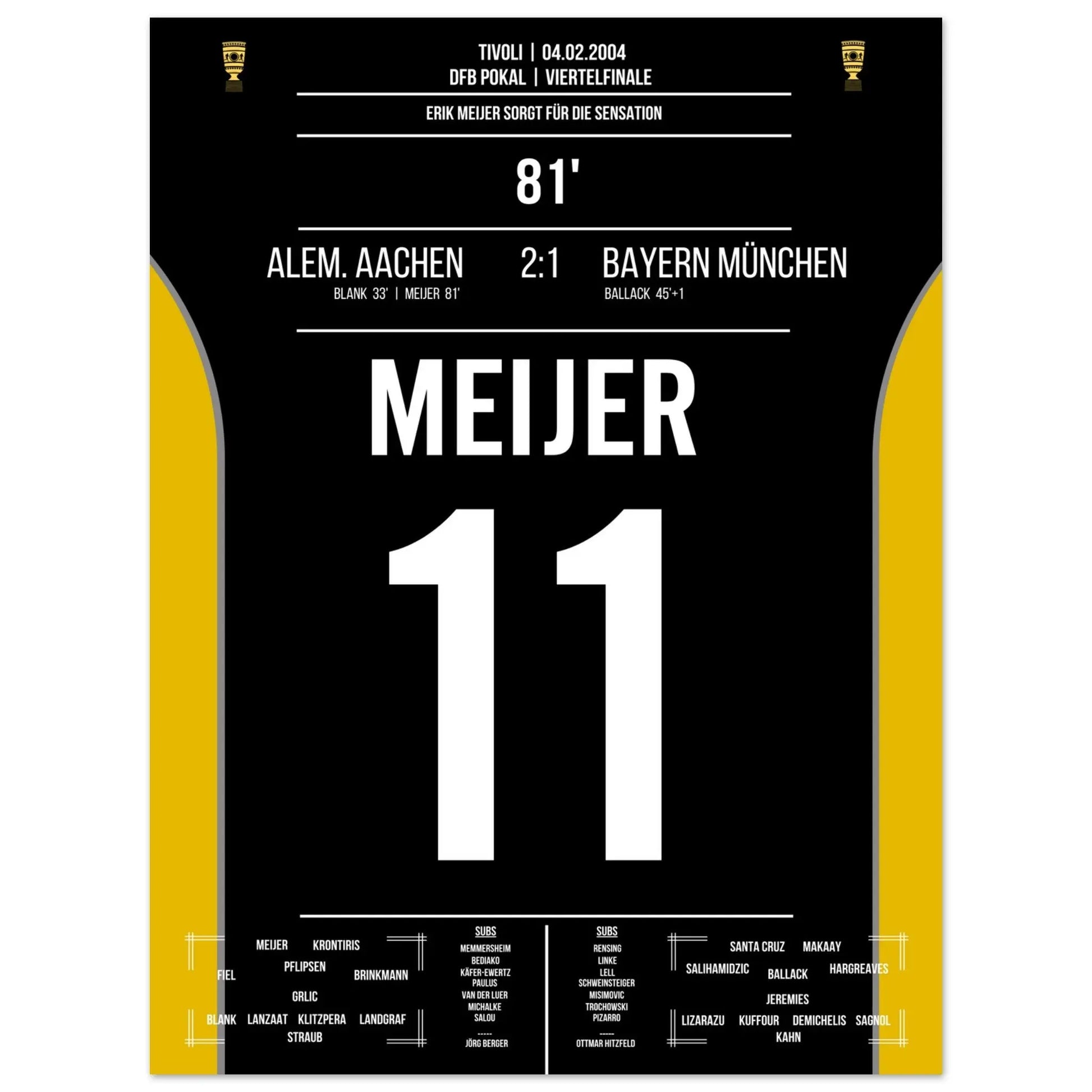 Meijer köpft Aachen zur Pokalsensation gegen Bayern 2004 45x60-cm-18x24-Ohne-Rahmen