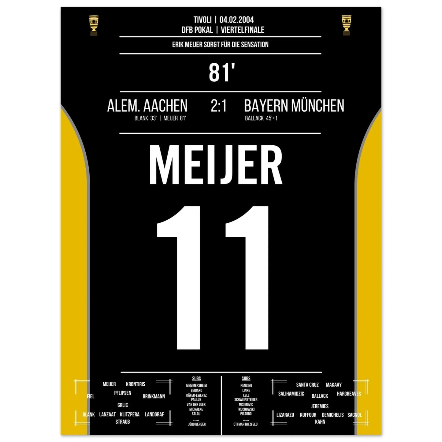 Meijer köpft Aachen zur Pokalsensation gegen Bayern 2004 30x40-cm-12x16-Ohne-Rahmen