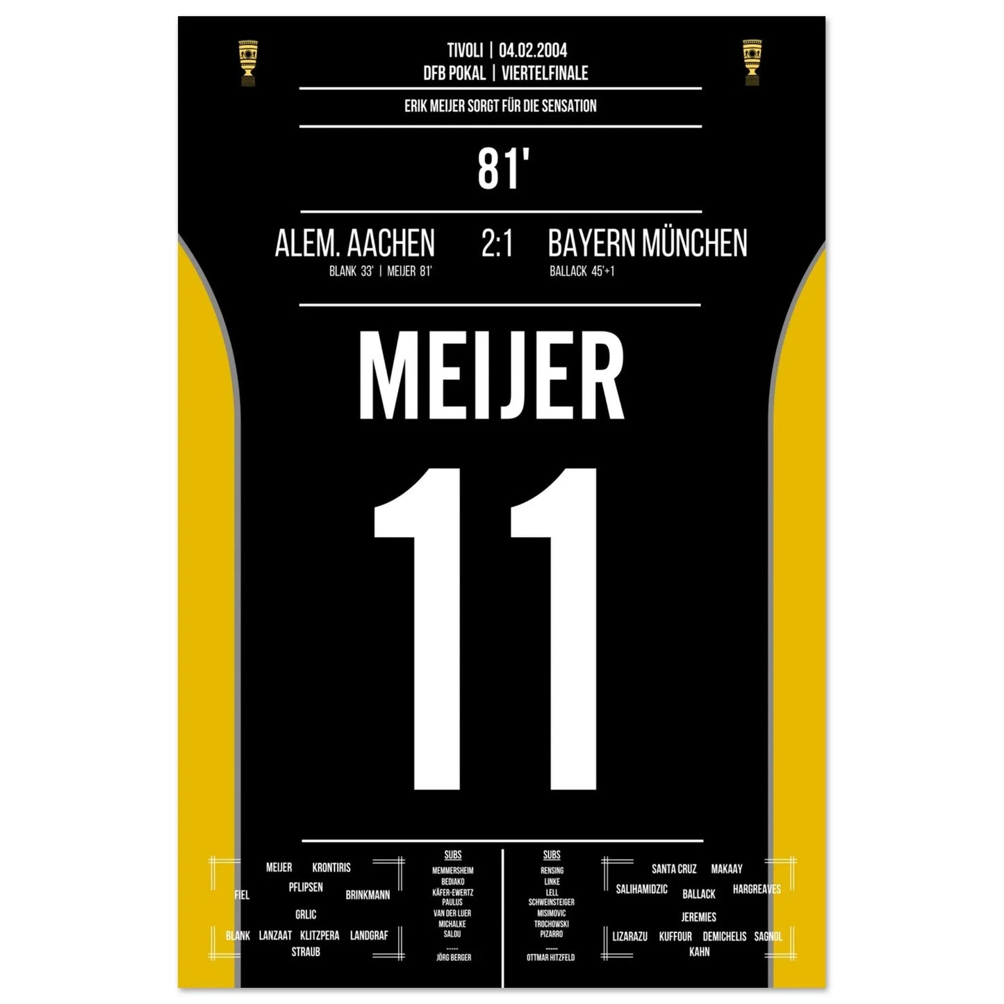 Meijer köpft Aachen zur Pokalsensation gegen Bayern 2004 60x90-cm-24x36-Ohne-Rahmen
