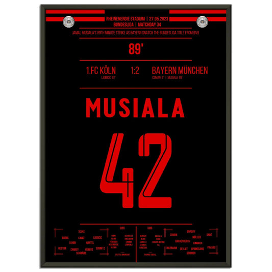 Musiala's Traumtor zur 11. Meisterschaft in Folge 2023 50x70-cm-20x28-Schwarzer-Aluminiumrahmen