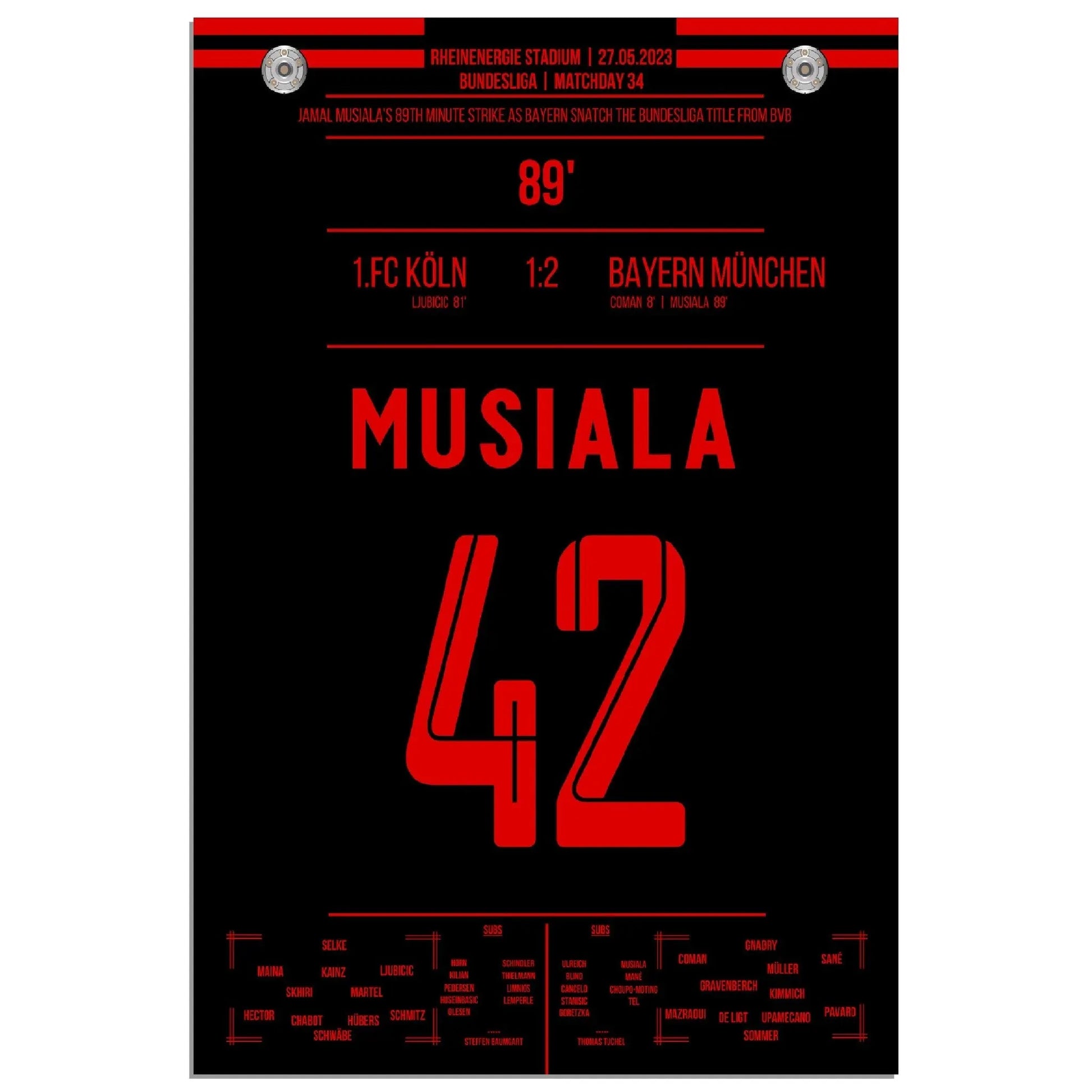 Musiala's Traumtor zur 11. Meisterschaft in Folge 2023 60x90-cm-24x36-Ohne-Rahmen