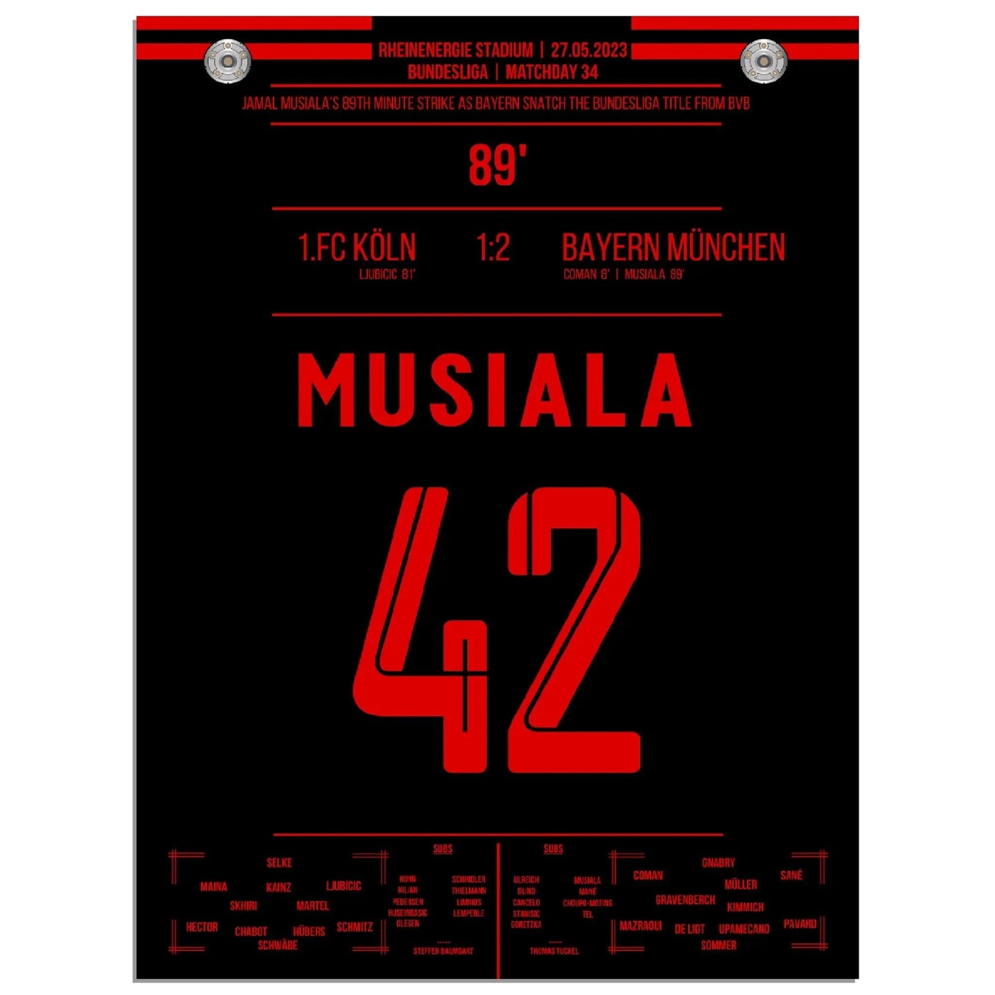 Musiala's Traumtor zur 11. Meisterschaft in Folge 2023 45x60-cm-18x24-Ohne-Rahmen