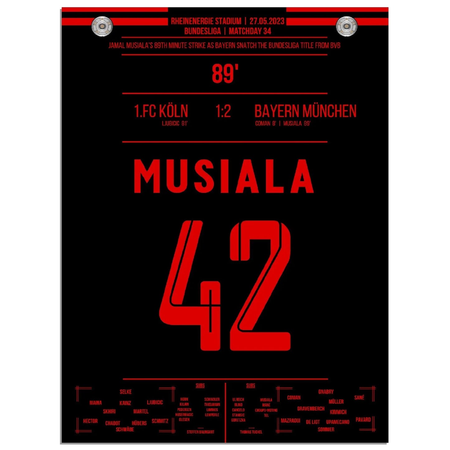 Musiala's Traumtor zur 11. Meisterschaft in Folge 2023 30x40-cm-12x16-Ohne-Rahmen