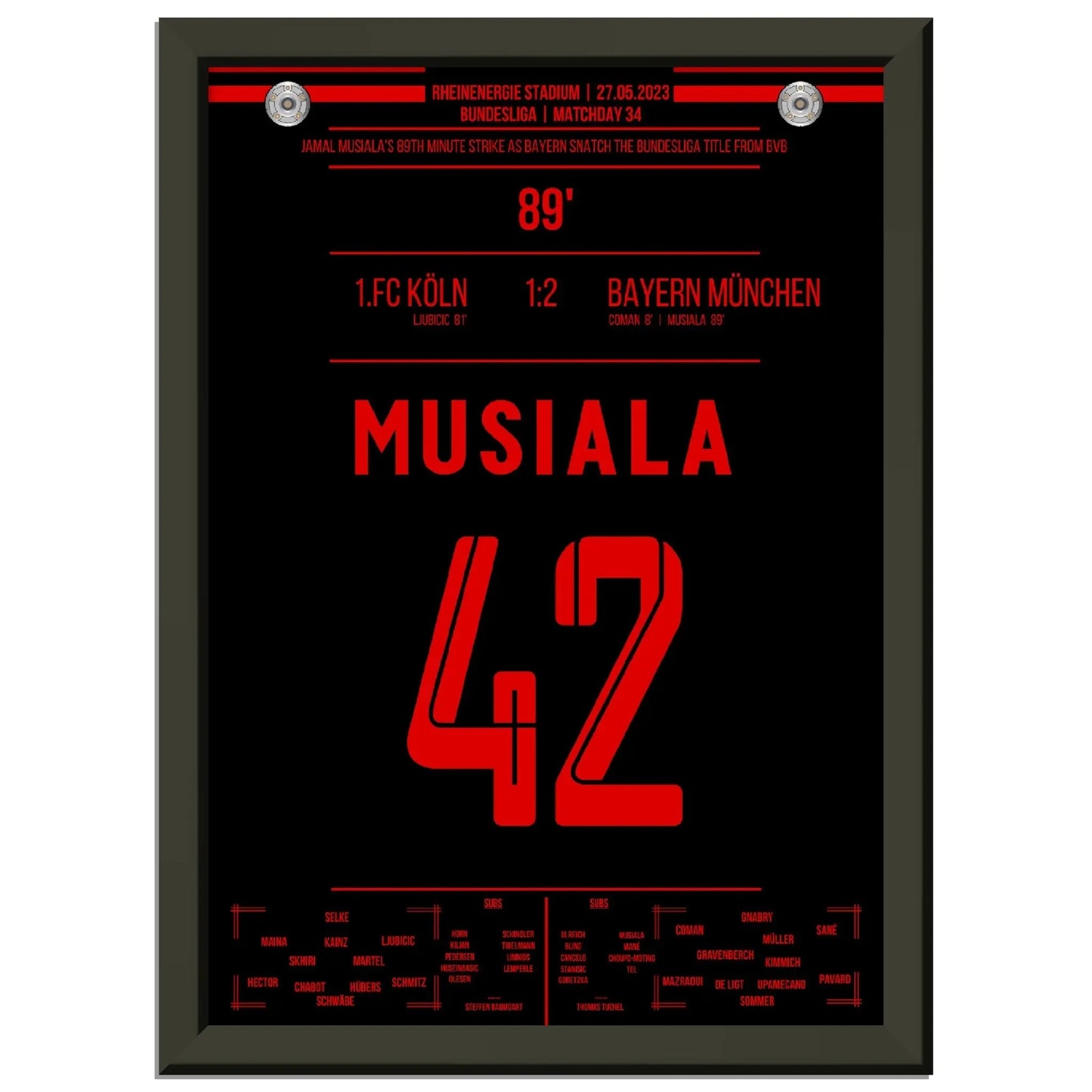 Musiala's Traumtor zur 11. Meisterschaft in Folge 2023 A4-21x29.7-cm-8x12-Schwarzer-Aluminiumrahmen