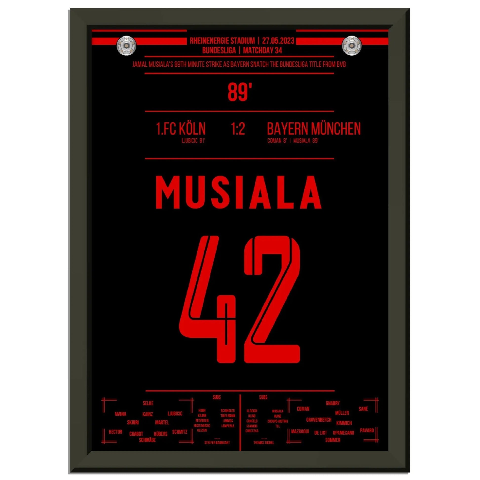 Musiala's Traumtor zur 11. Meisterschaft in Folge 2023 A4-21x29.7-cm-8x12-Schwarzer-Aluminiumrahmen