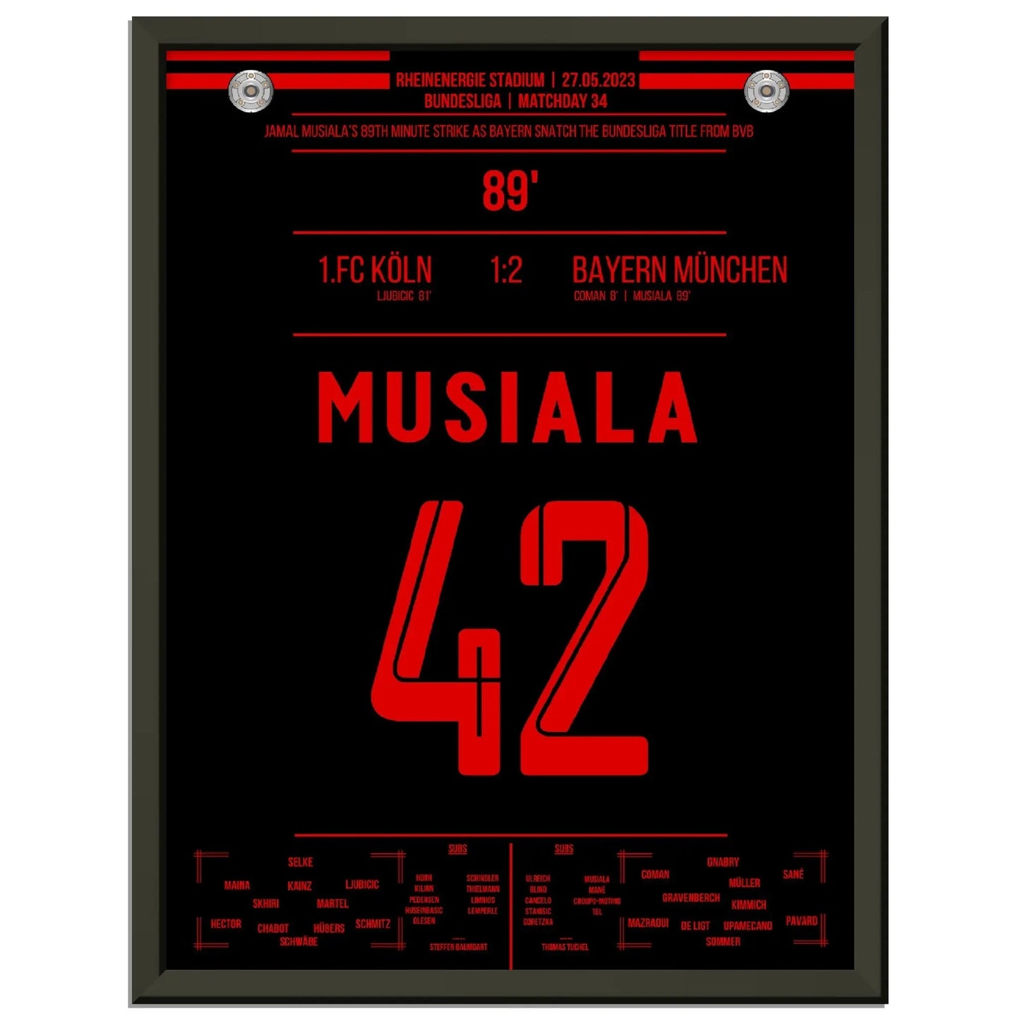 Musiala's Traumtor zur 11. Meisterschaft in Folge 2023 30x40-cm-12x16-Schwarzer-Aluminiumrahmen