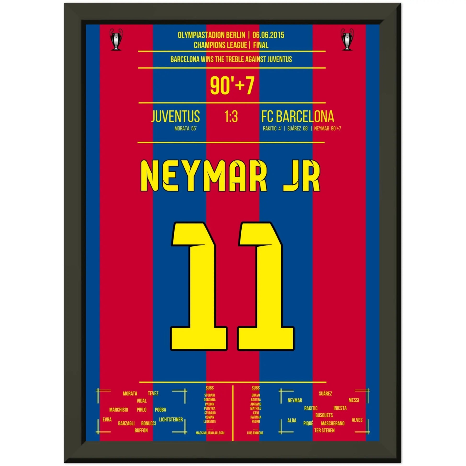 Neymar macht das Triple für Barcelona perfekt im CL Finale 2015 A4-21x29.7-cm-8x12-Schwarzer-Aluminiumrahmen