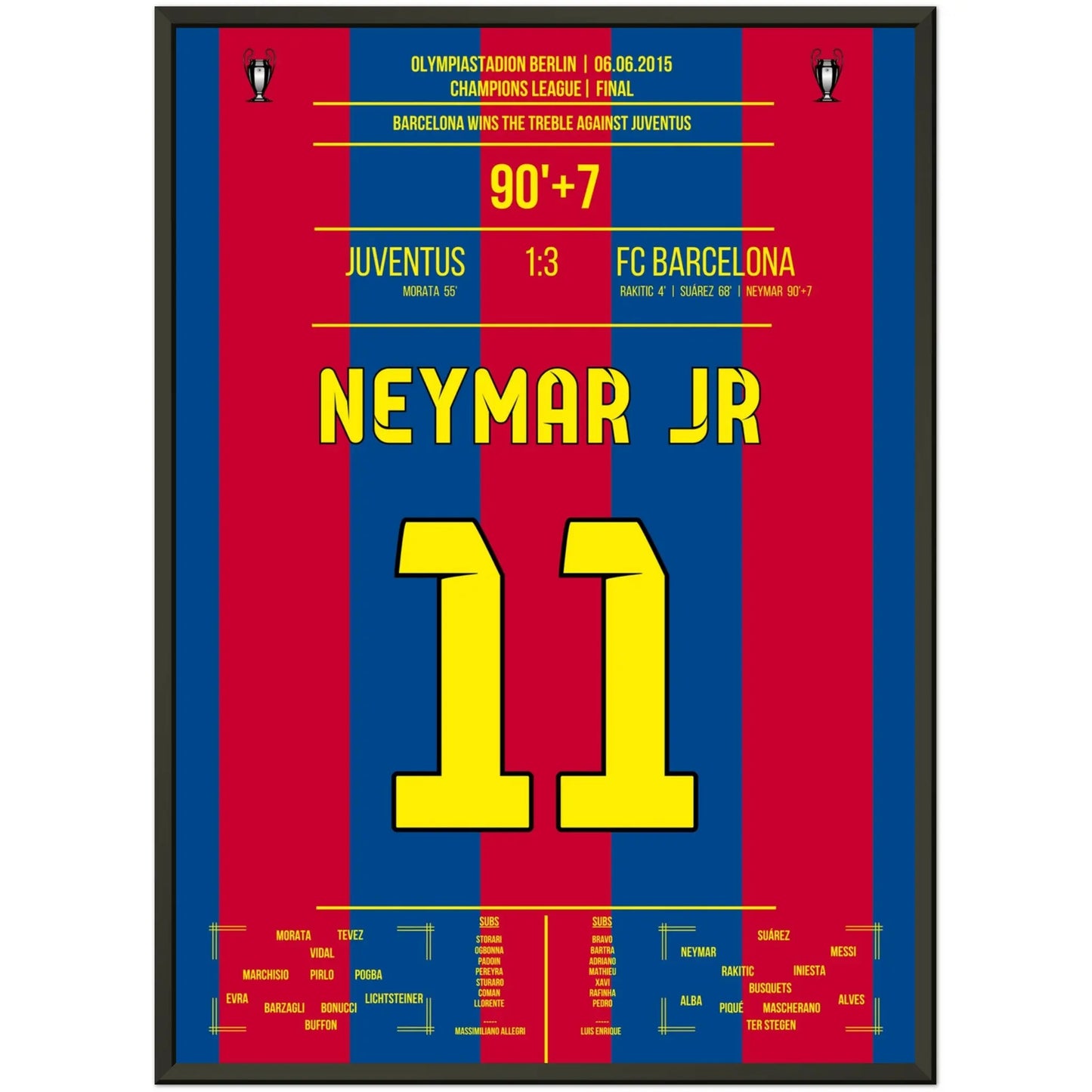 Neymar macht das Triple für Barcelona perfekt im CL Finale 2015 50x70-cm-20x28-Schwarzer-Aluminiumrahmen