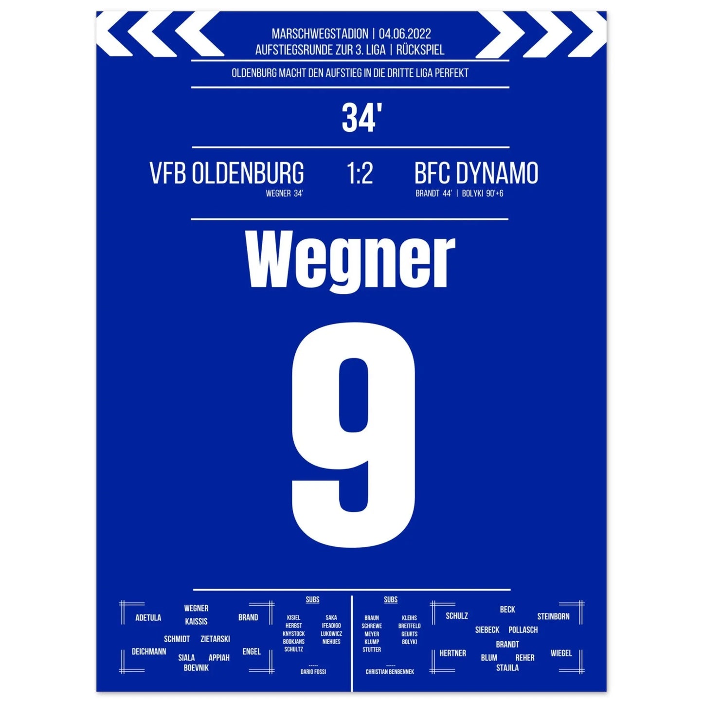 Oldenburg's Aufstieg in die 3. Liga in 2022 45x60-cm-18x24-Ohne-Rahmen
