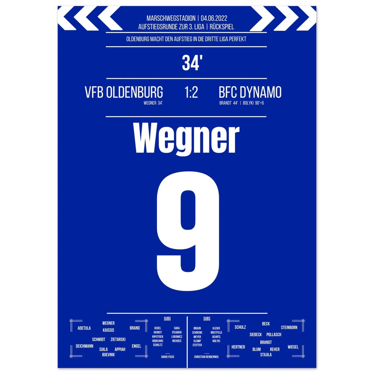 Oldenburg's Aufstieg in die 3. Liga in 2022 50x70-cm-20x28-Ohne-Rahmen