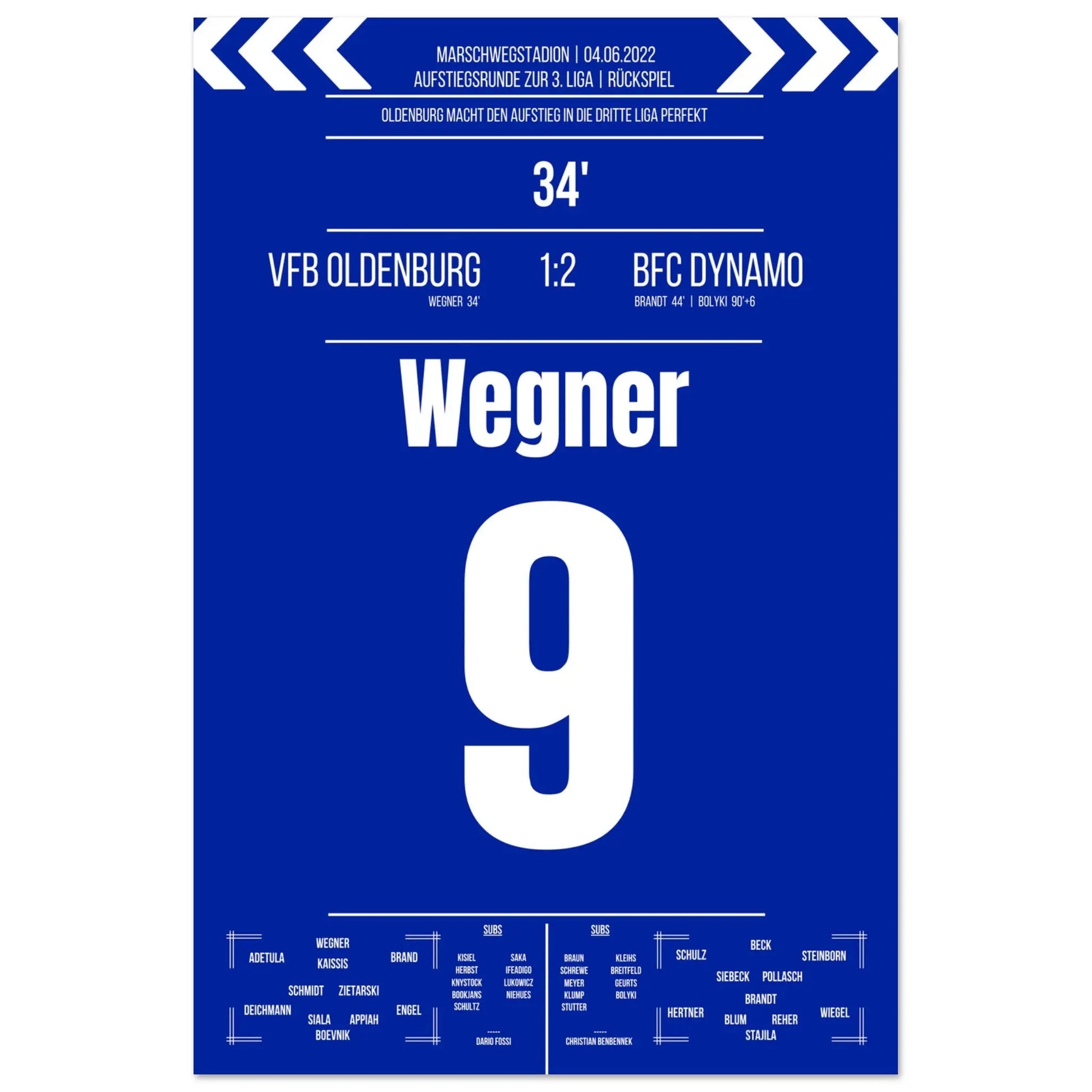 Oldenburg's Aufstieg in die 3. Liga in 2022 60x90-cm-24x36-Ohne-Rahmen