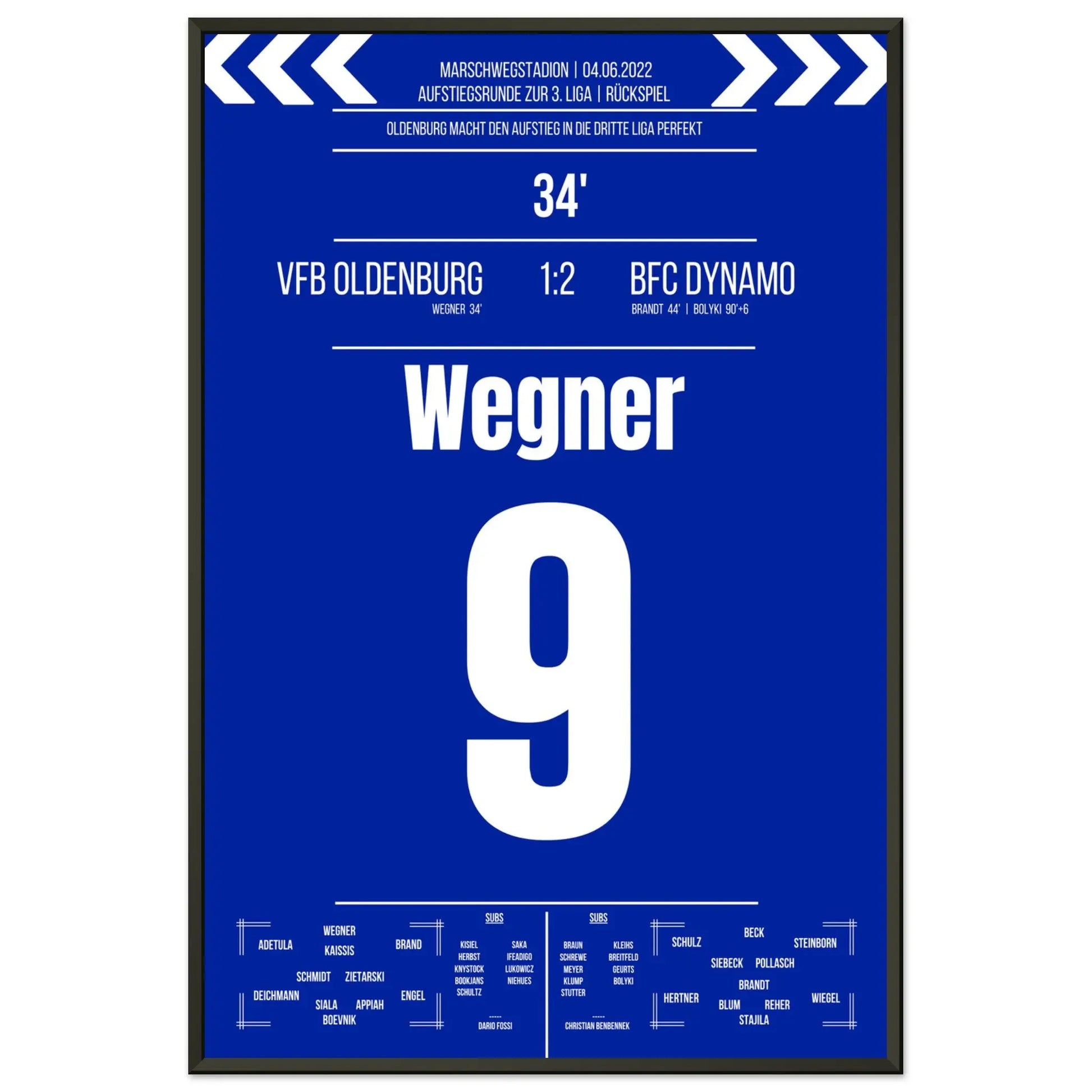 Oldenburg's Aufstieg in die 3. Liga in 2022 60x90-cm-24x36-Schwarzer-Aluminiumrahmen