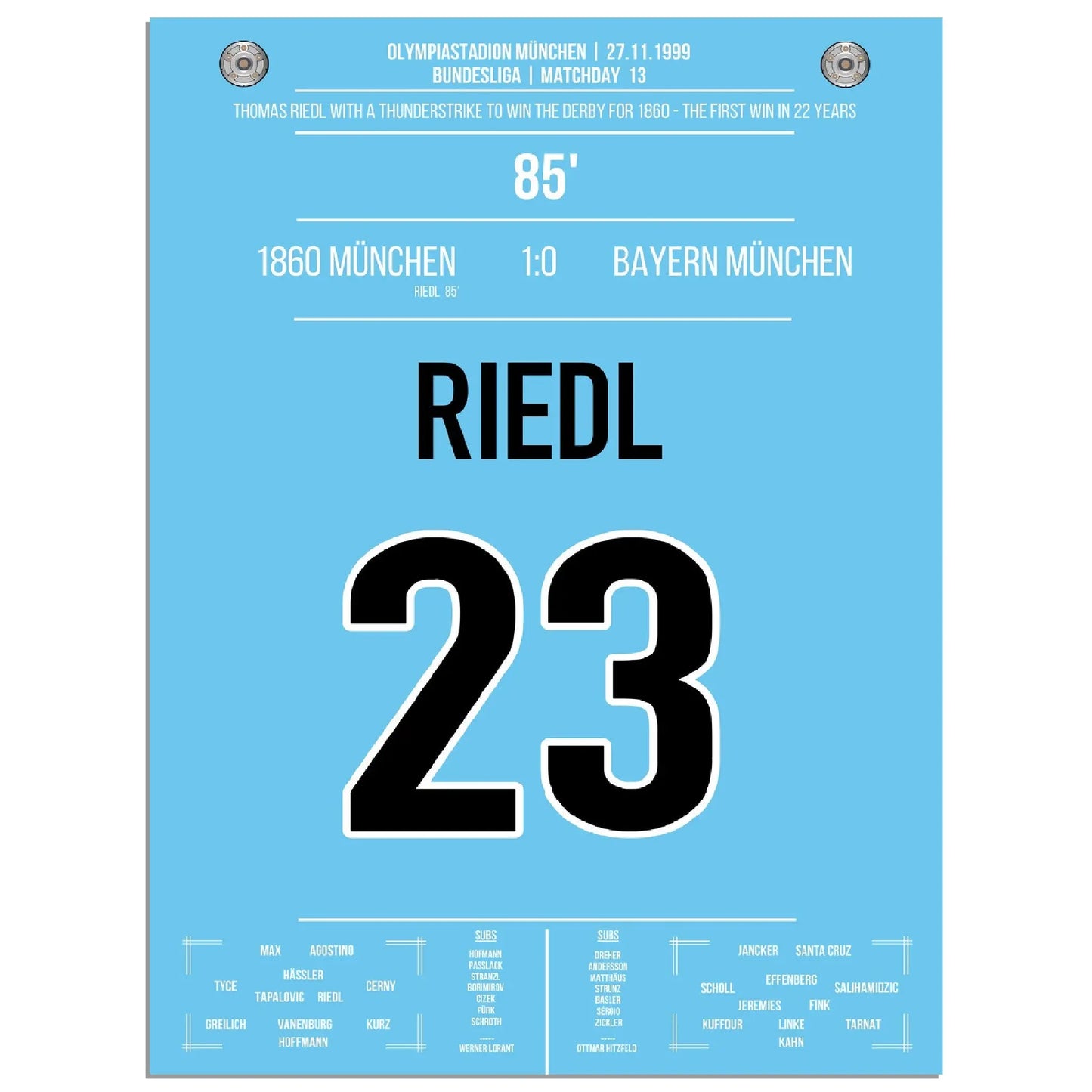 Riedl's Siegtreffer für die Löwen im Derby gegen Bayern 1999 