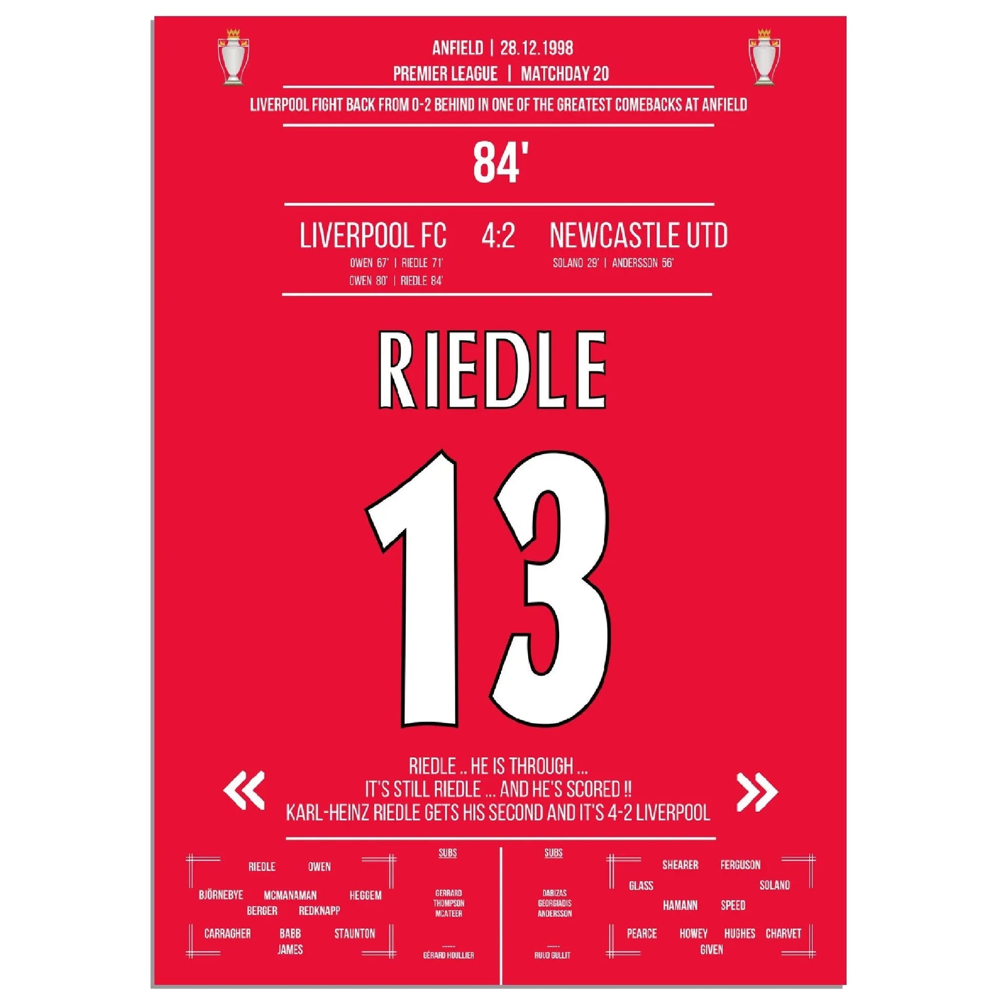 Riedle's Doppelpack bei Liverpools wilder Aufholjagd gegen Newcastle 1998 