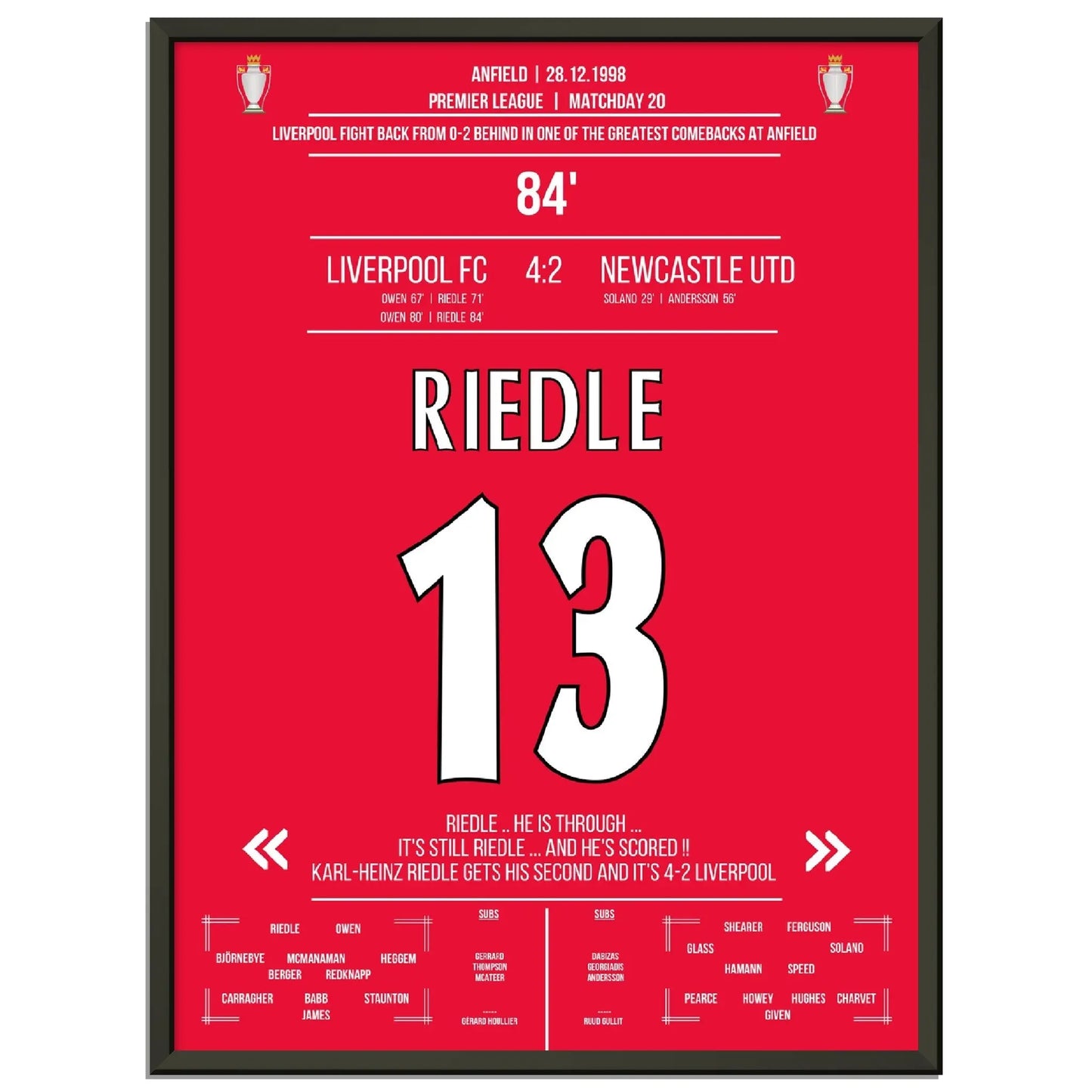 Riedle's Doppelpack bei Liverpools wilder Aufholjagd gegen Newcastle 1998 