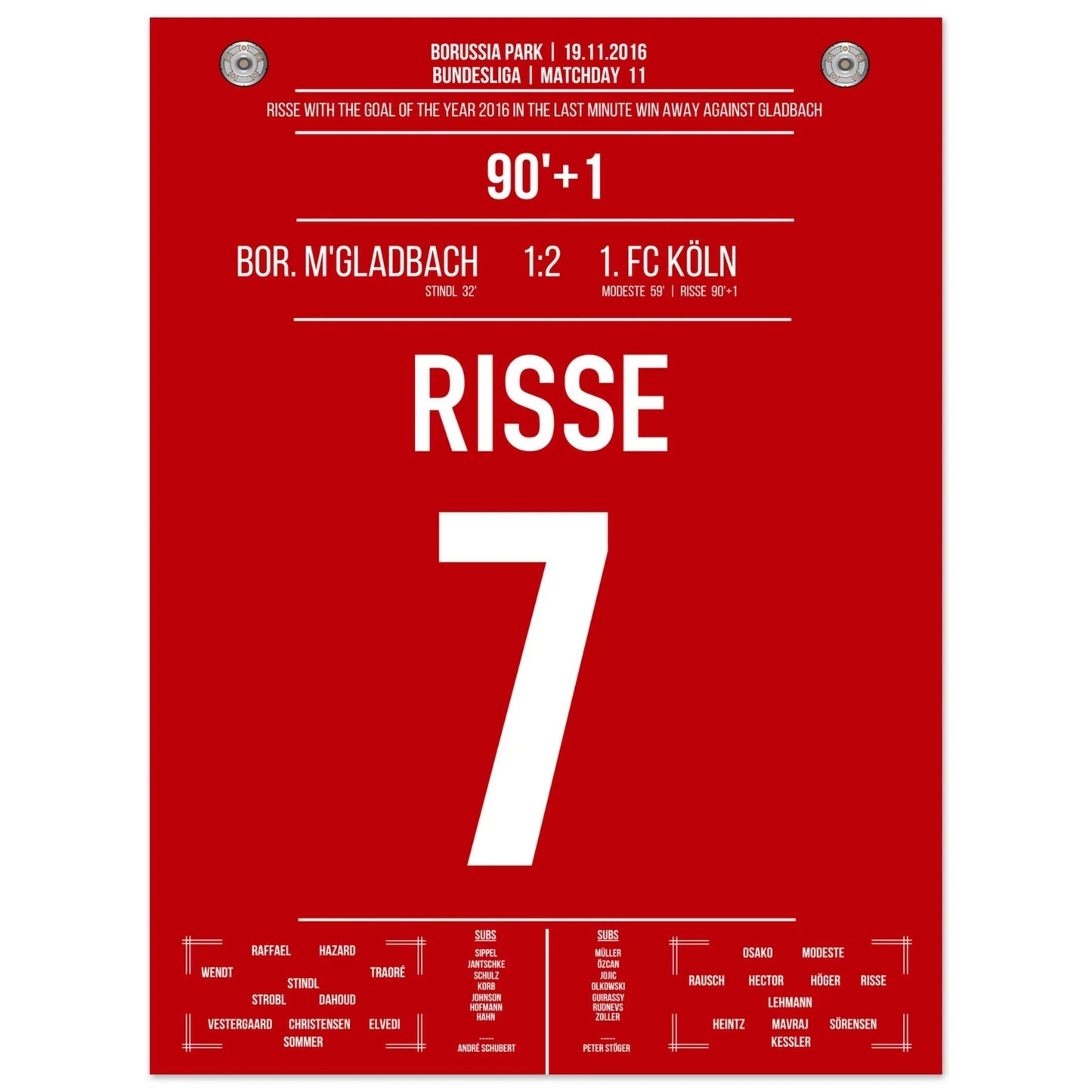 Risse's Tor des Jahres 2016 im Derby gegen Mönchengladbach 30x40-cm-12x16-Ohne-Rahmen