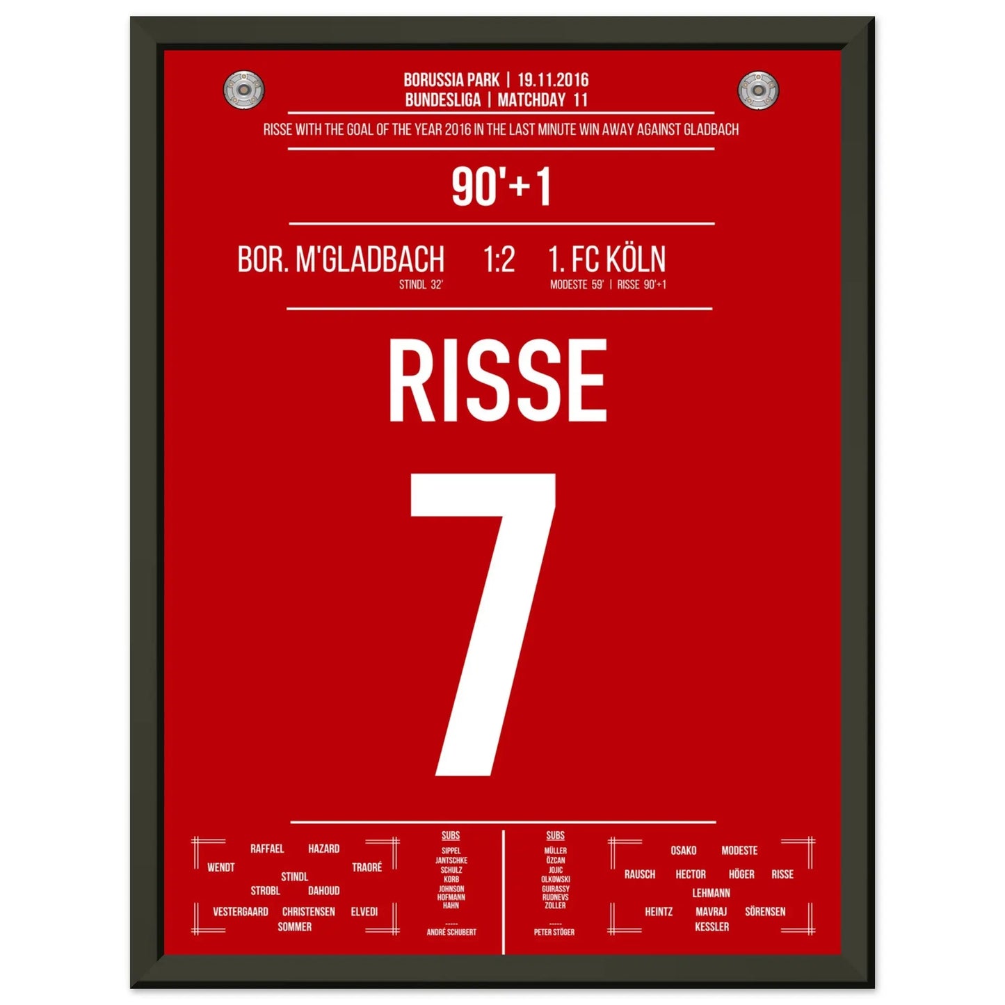 Risse's Tor des Jahres 2016 im Derby gegen Mönchengladbach 30x40-cm-12x16-Schwarzer-Aluminiumrahmen