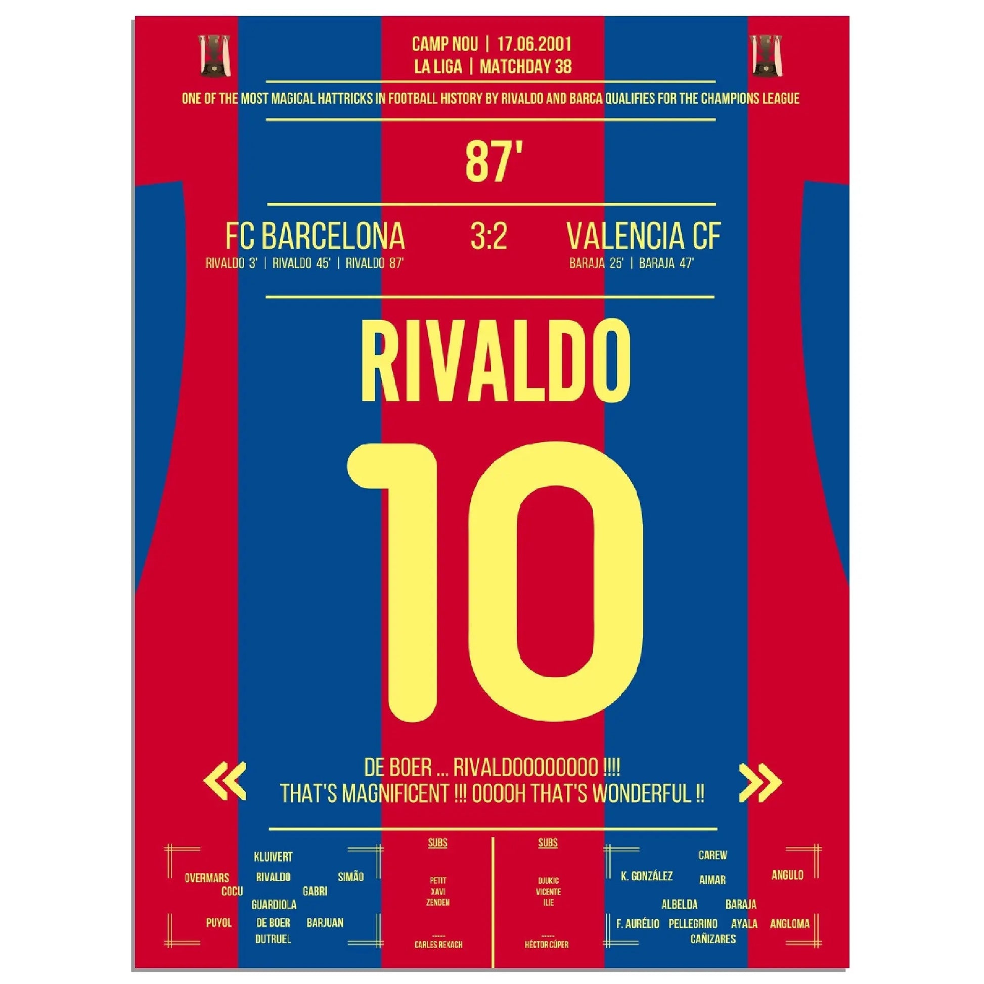 Rivaldo's magischer hattrick führt Barcelona in die Champions League 