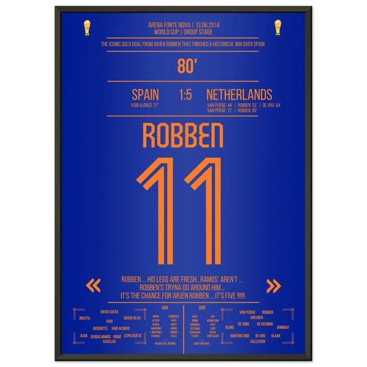Robben's Solo-Tor gegen Spanien bei der Weltmeisterschaft 2014 50x70-cm-20x28-Schwarzer-Aluminiumrahmen