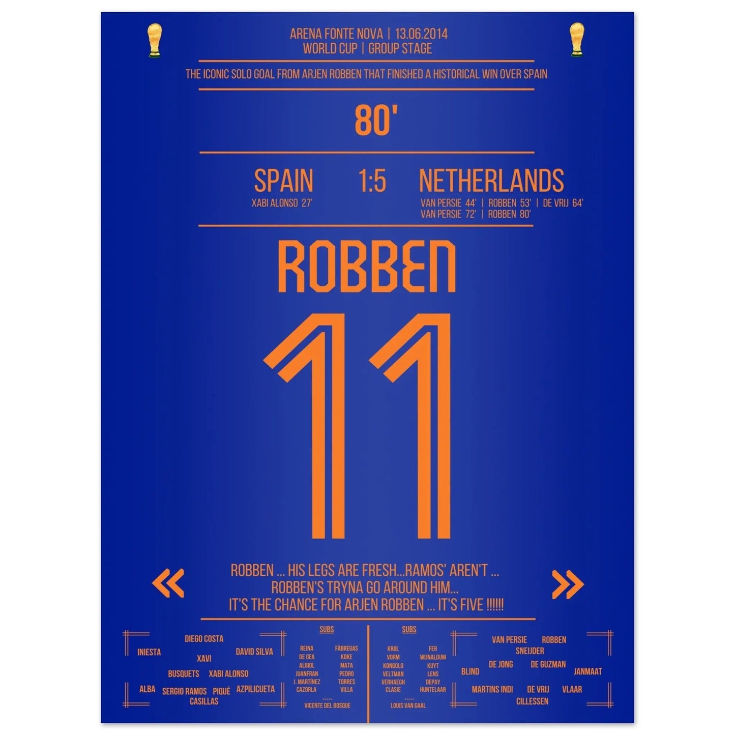Robben's Solo-Tor gegen Spanien bei der Weltmeisterschaft 2014 30x40-cm-12x16-Ohne-Rahmen